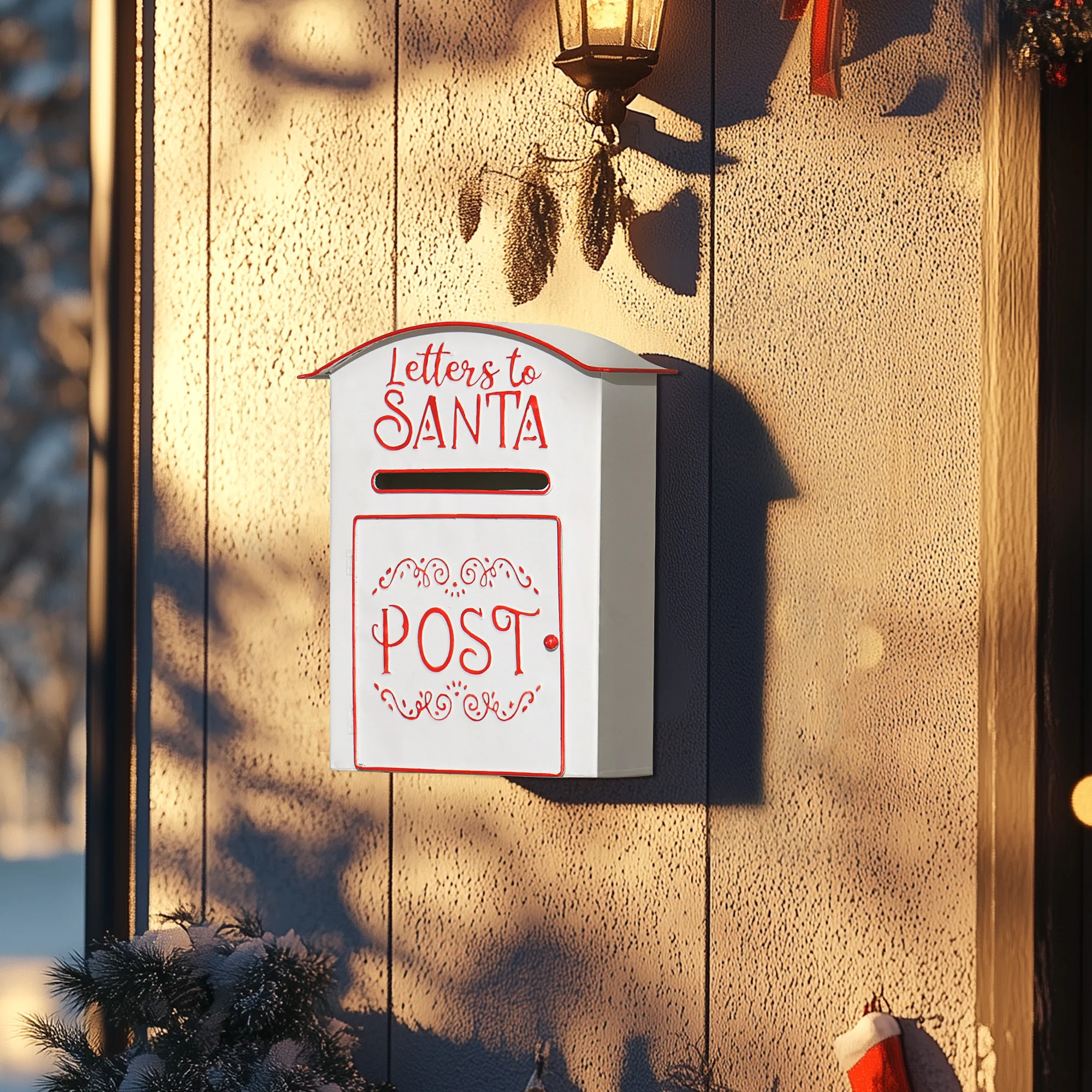 Postbox Christmas Decoration White & Red - 30.5cm - Image 2