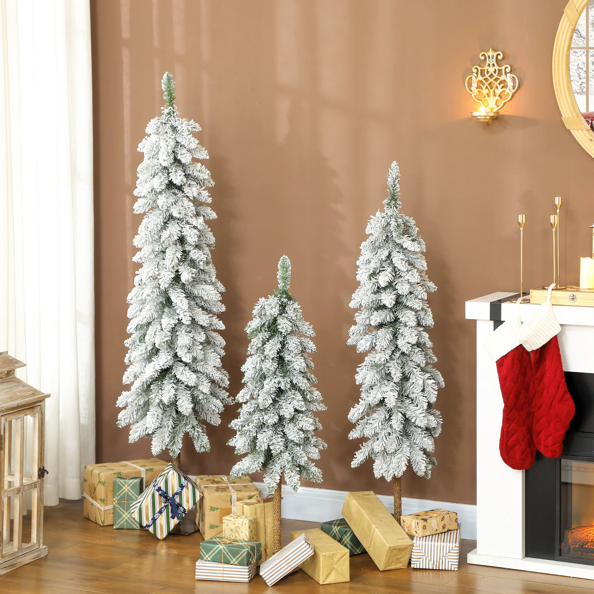 3x Slim Pencil Christmas Tree Artificial - White Frosted Green   Tips - Image 2