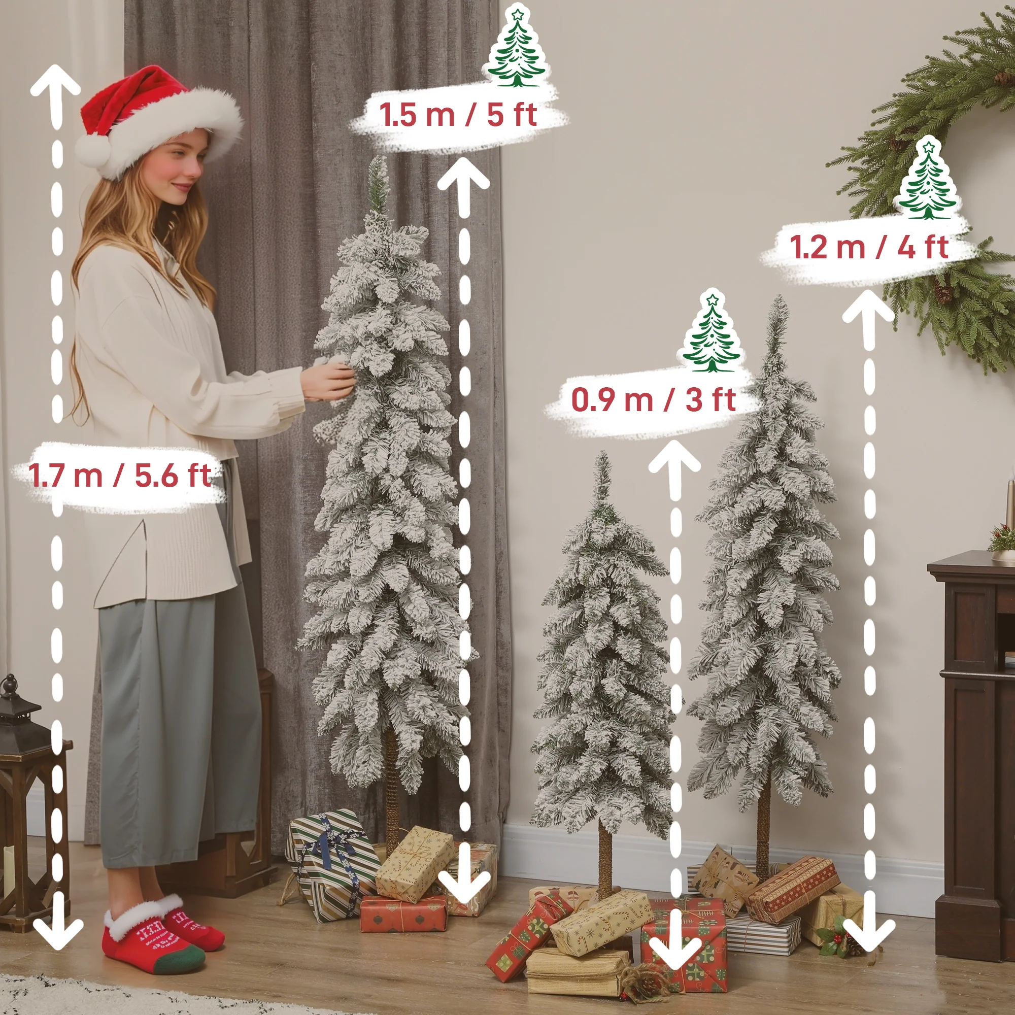 3x Slim Pencil Christmas Tree Artificial - White Frosted Green   Tips - Image 3