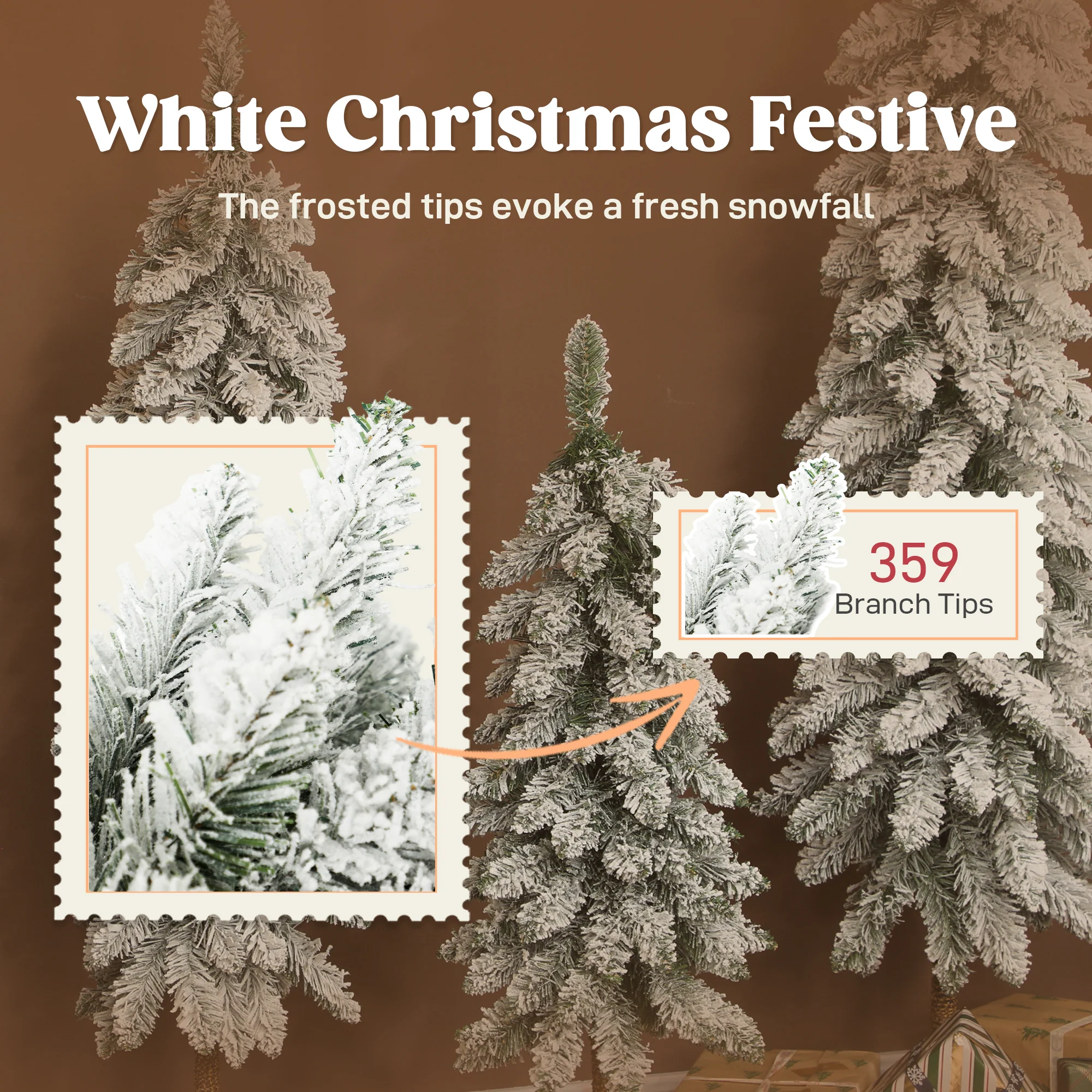 3x Slim Pencil Christmas Tree Artificial - White Frosted Green   Tips - Image 5