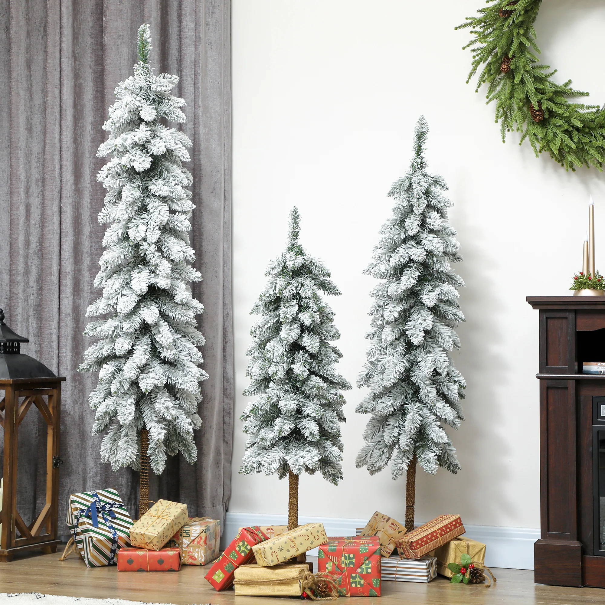 3x Slim Pencil Christmas Tree Artificial - White Frosted Green   Tips - Image 8