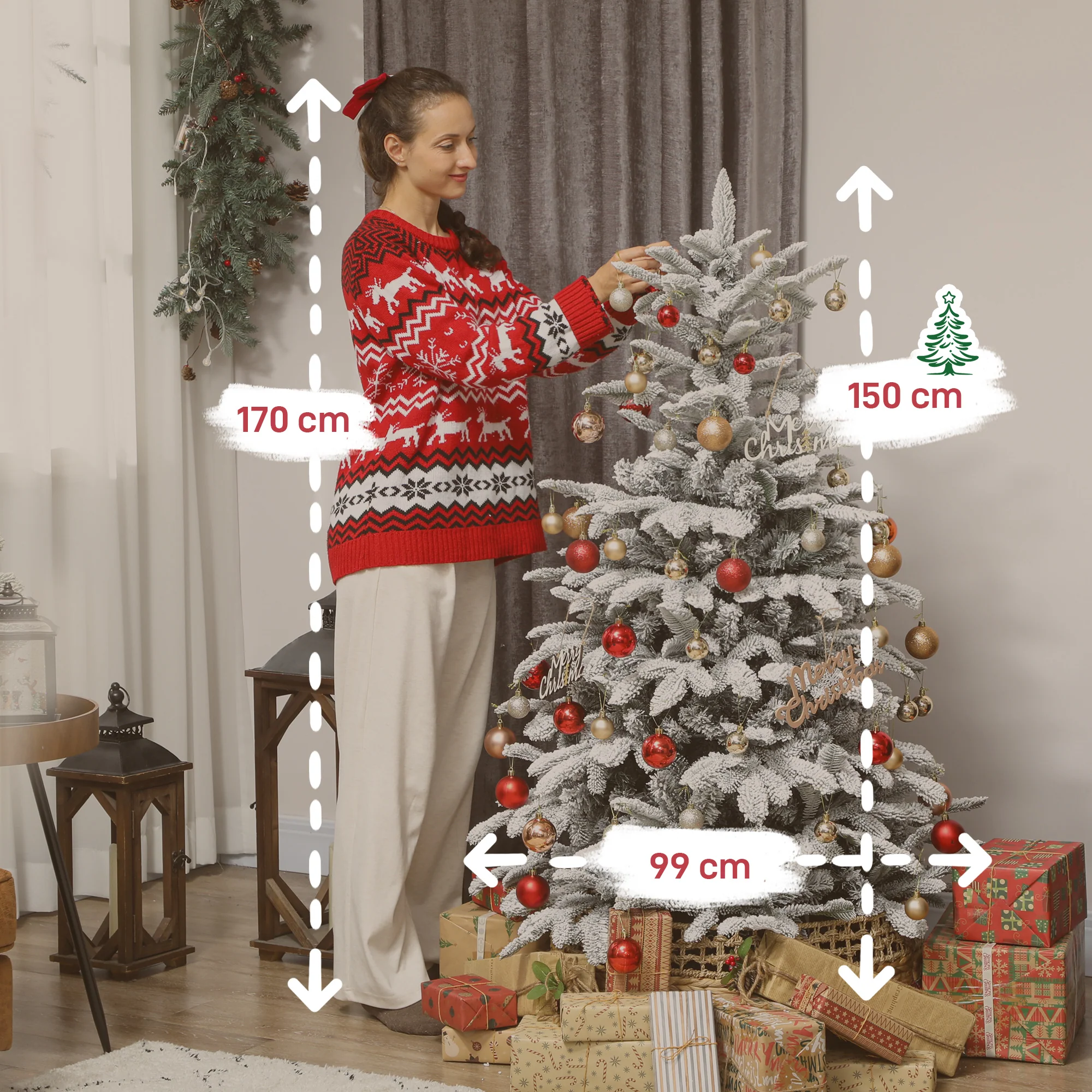 5ft Christmas Tree Artificial - White Frosted Green  717 Tips - Image 3