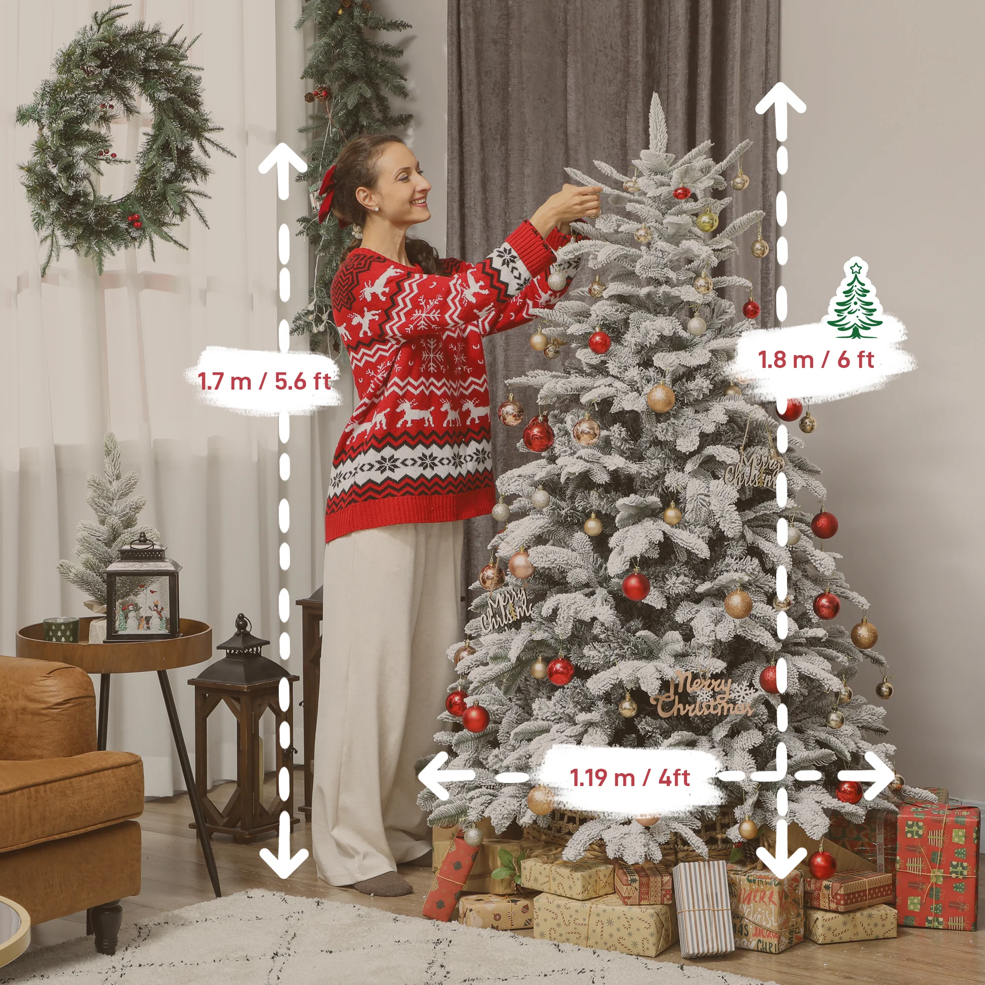 6ft Christmas Tree Artificial - White Frosted Green  1182 Tips - Image 3
