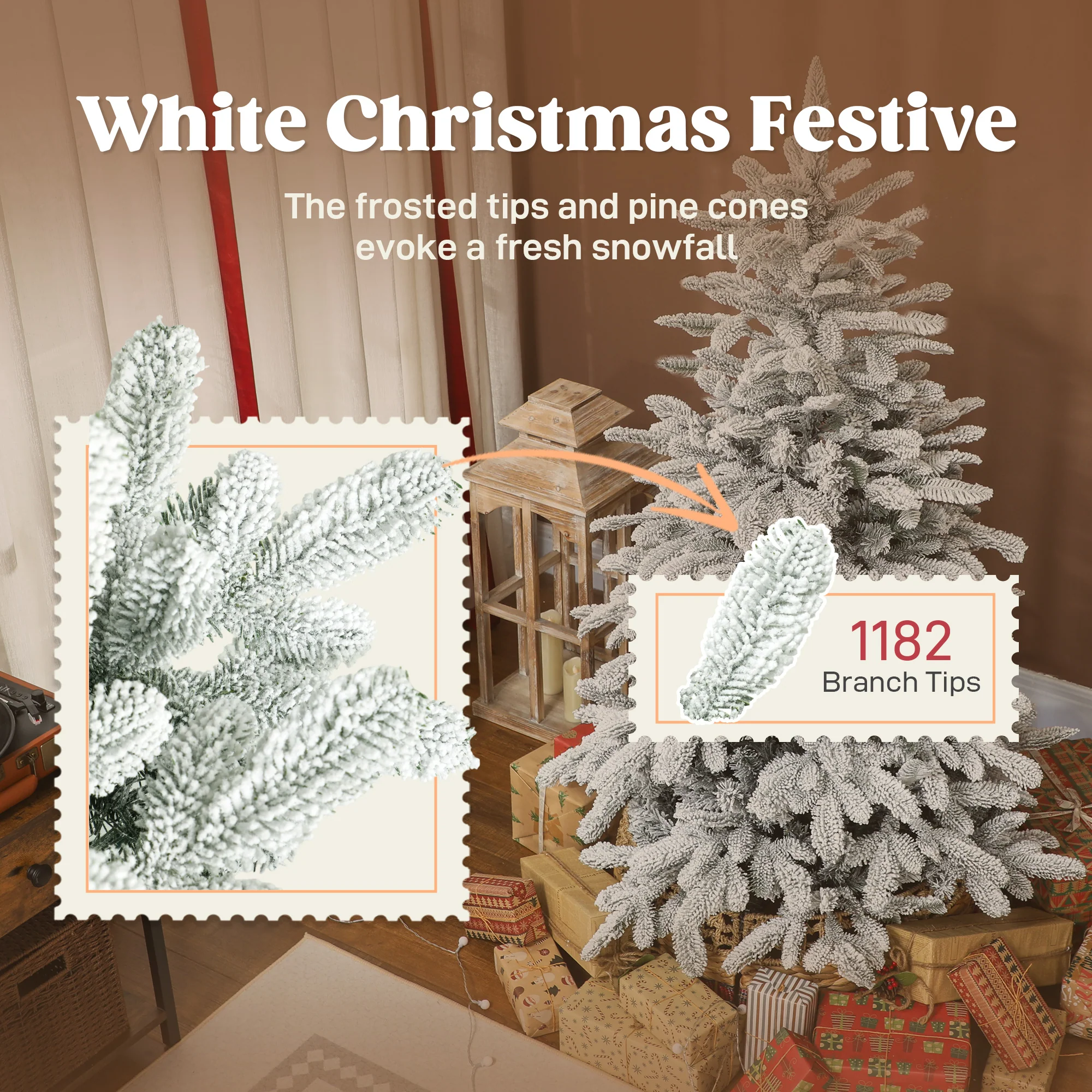 6ft Christmas Tree Artificial - White Frosted Green  1182 Tips - Image 5