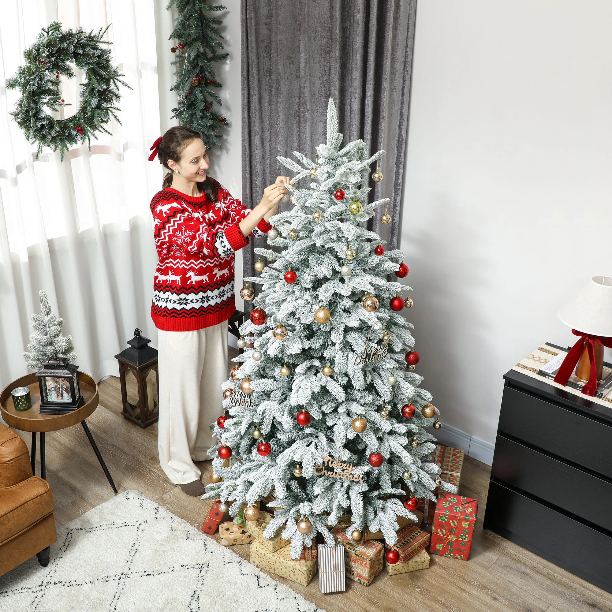 6ft Christmas Tree Artificial - White Frosted Green  1182 Tips - Image 8