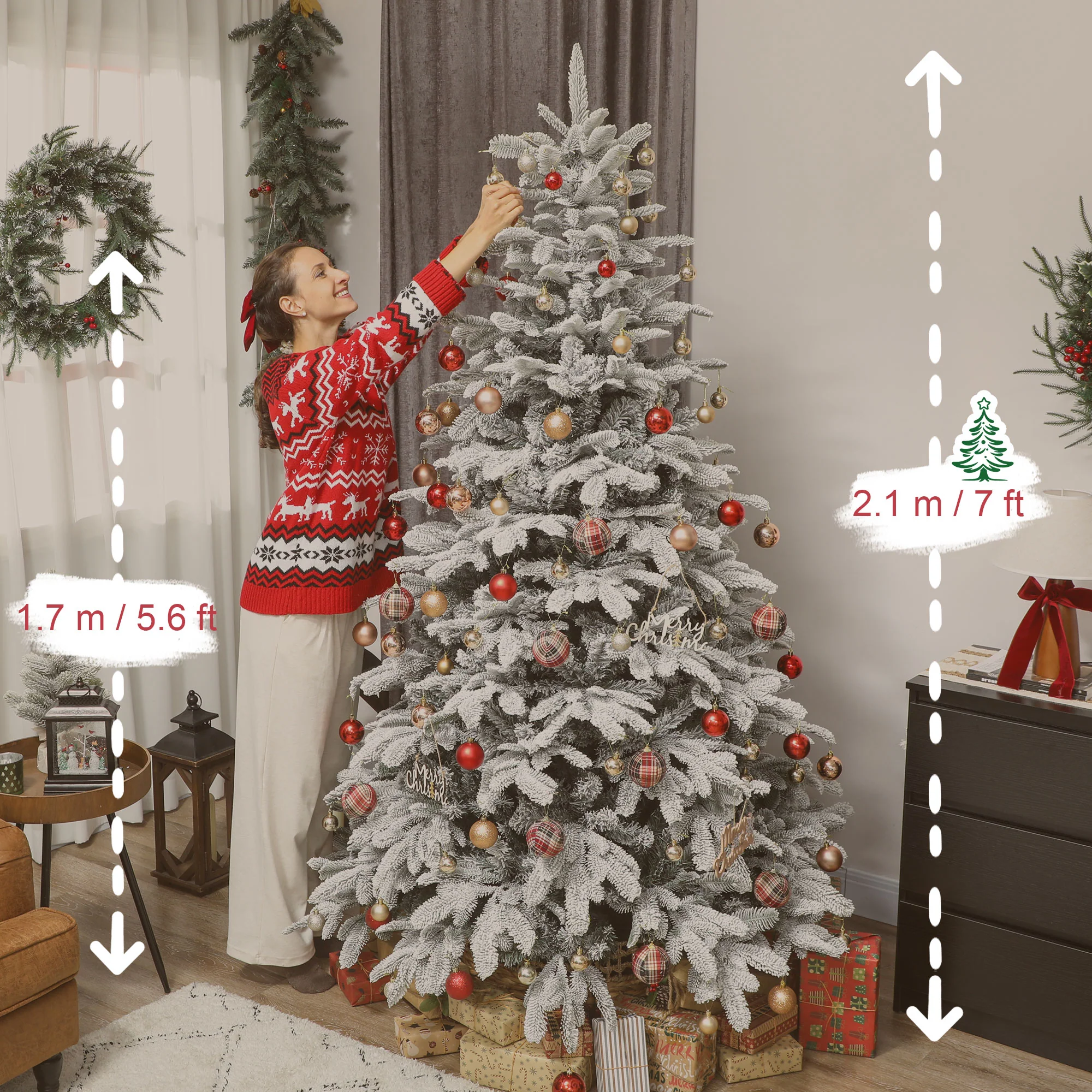 7ft Christmas Tree Artificial - White Frosted Green  1867 Tips - Image 3