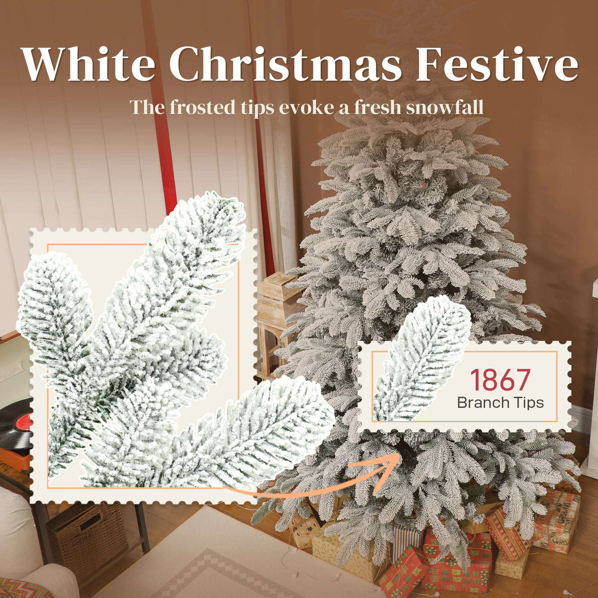 7ft Christmas Tree Artificial - White Frosted Green  1867 Tips - Image 5
