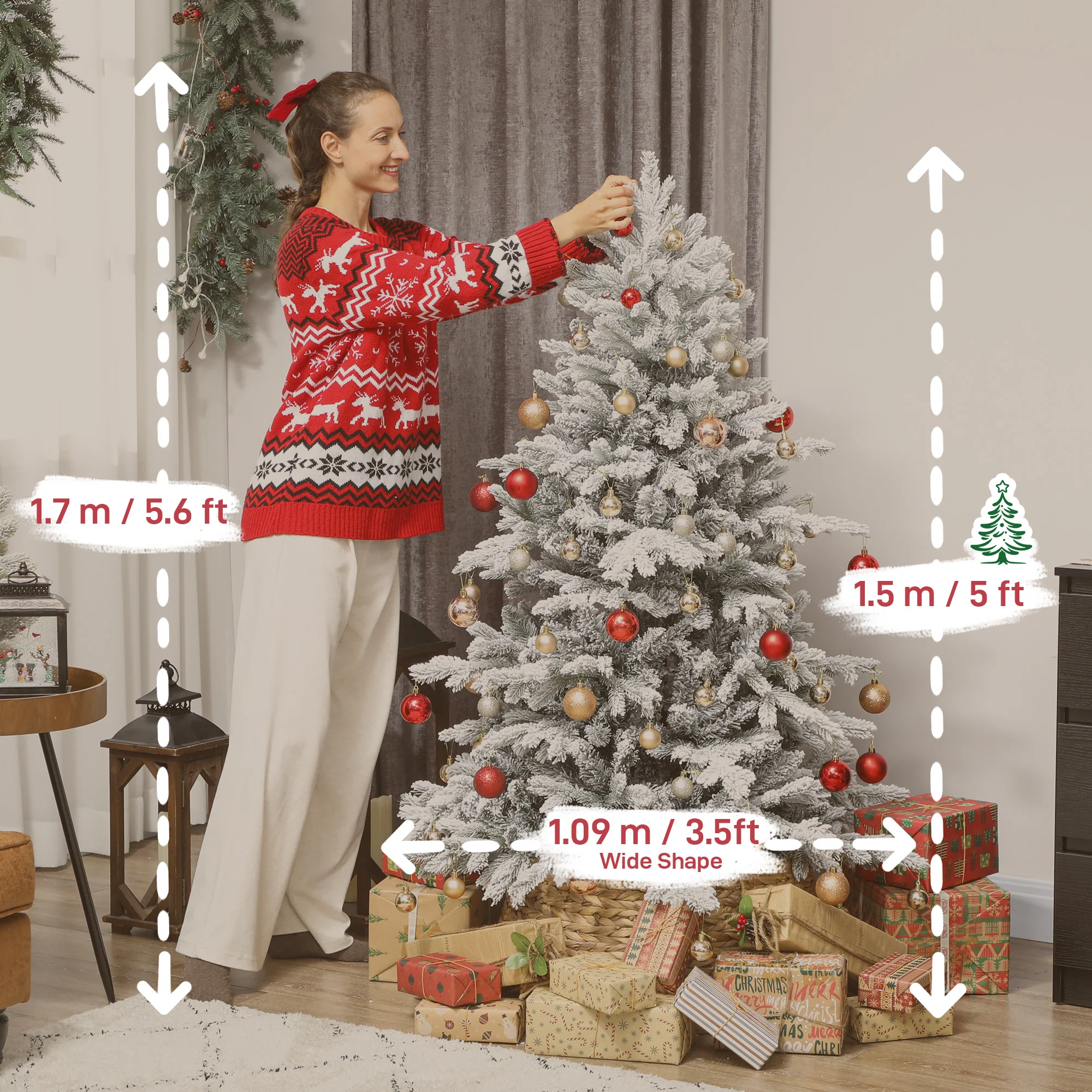 5ft Christmas Tree Artificial - White Frosted Green  936 Tips - Image 3