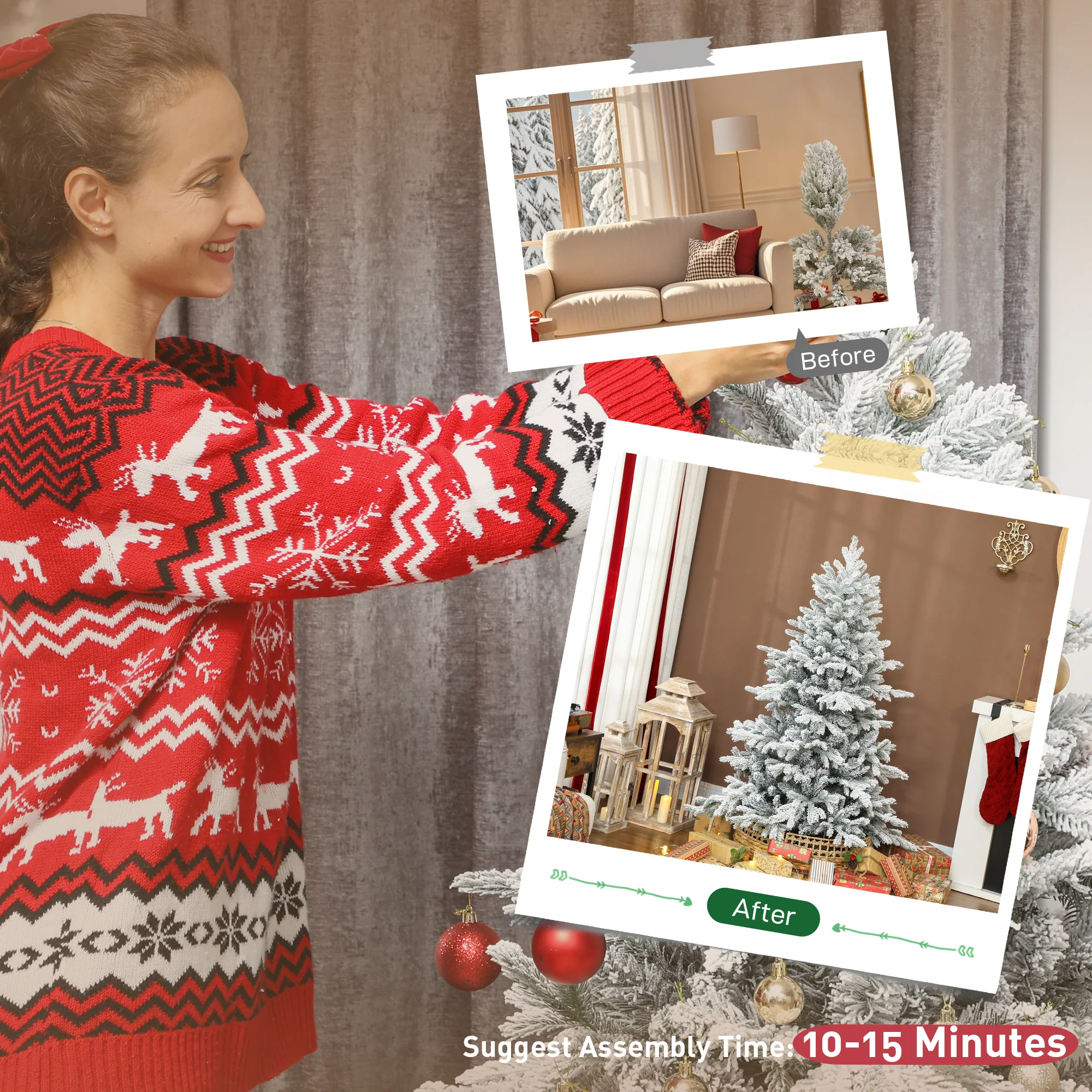 5ft Christmas Tree Artificial - White Frosted Green  936 Tips - Image 7