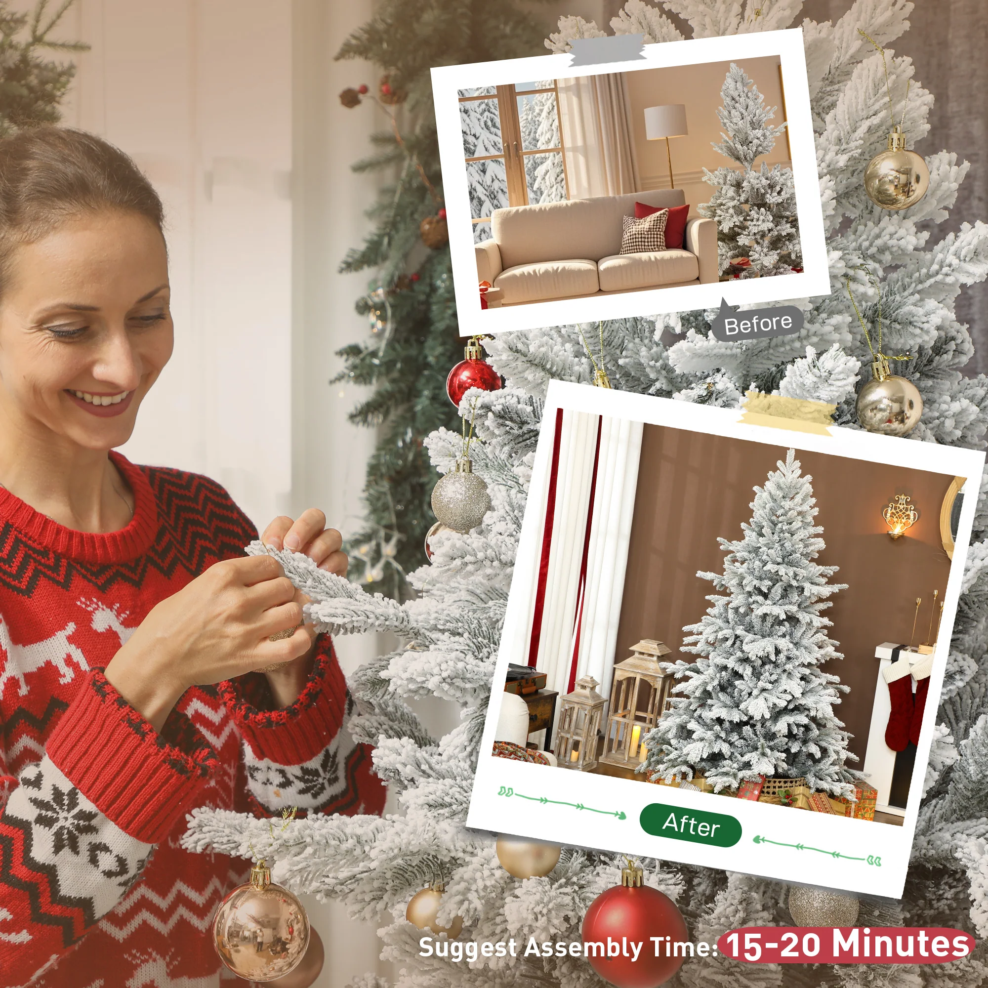 6ft Christmas Tree Artificial - White Frosted Green  1528 Tips - Image 7