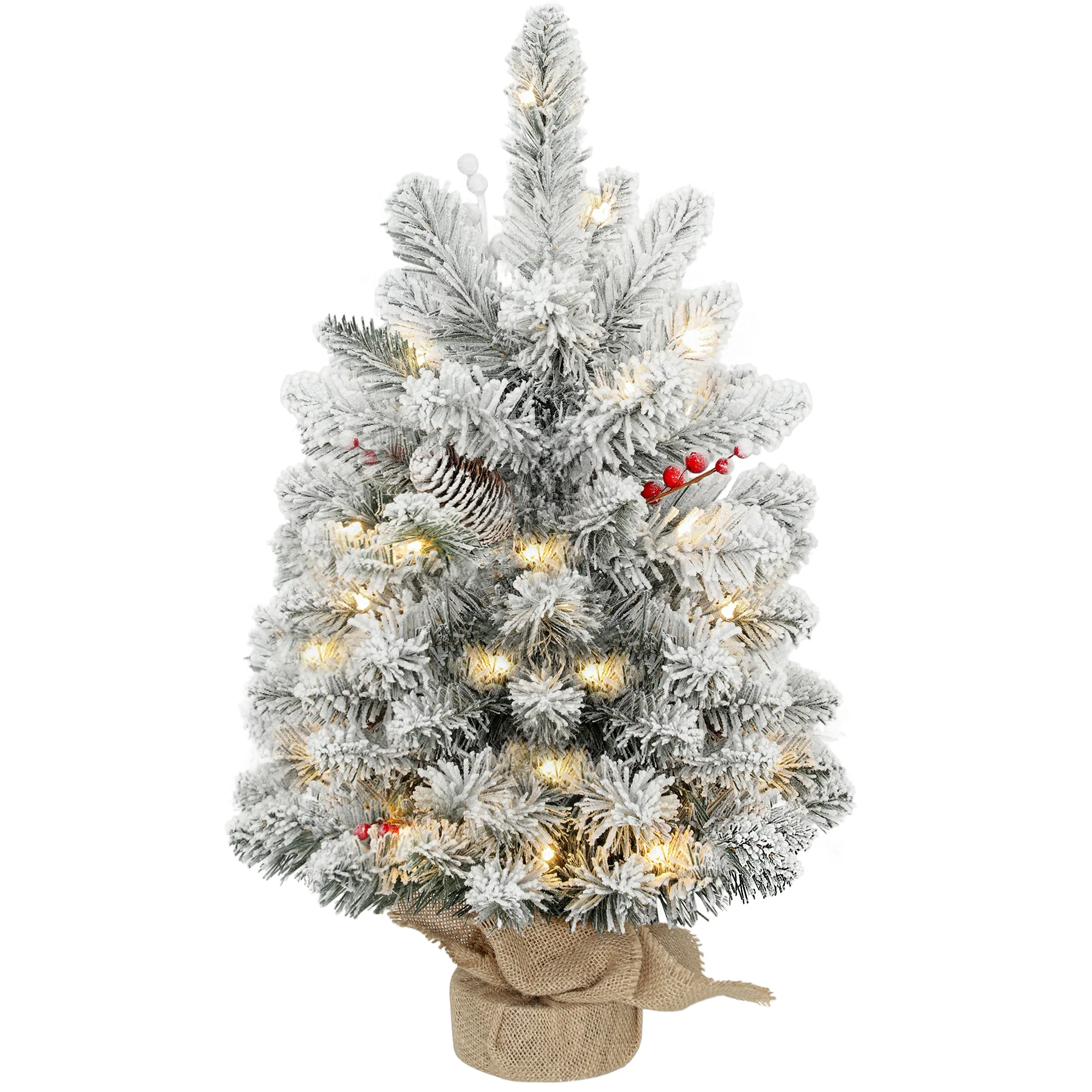 2ft Prelit Christmas Tree Artificial - White Frosted Green Ornament Warm White 72 Tips - Image 10