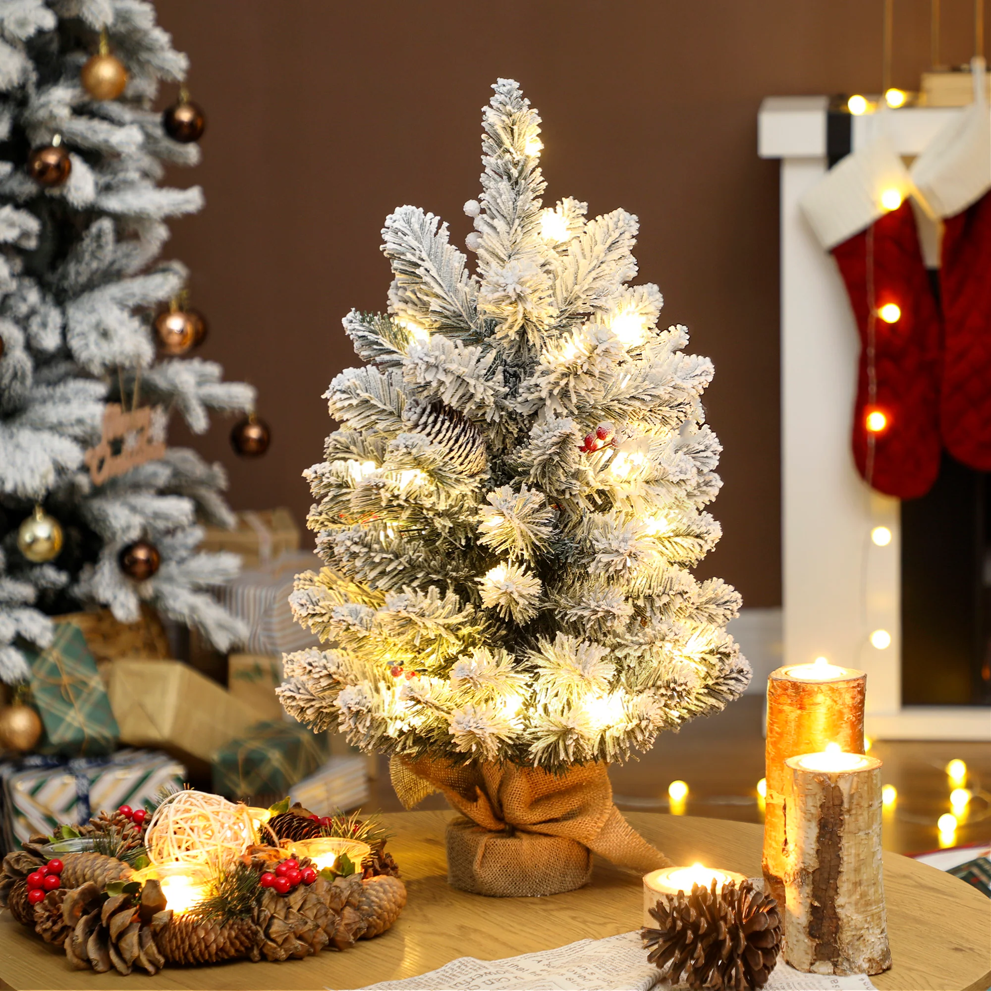 2ft Prelit Christmas Tree Artificial - White Frosted Green Ornament Warm White 72 Tips - Image 2