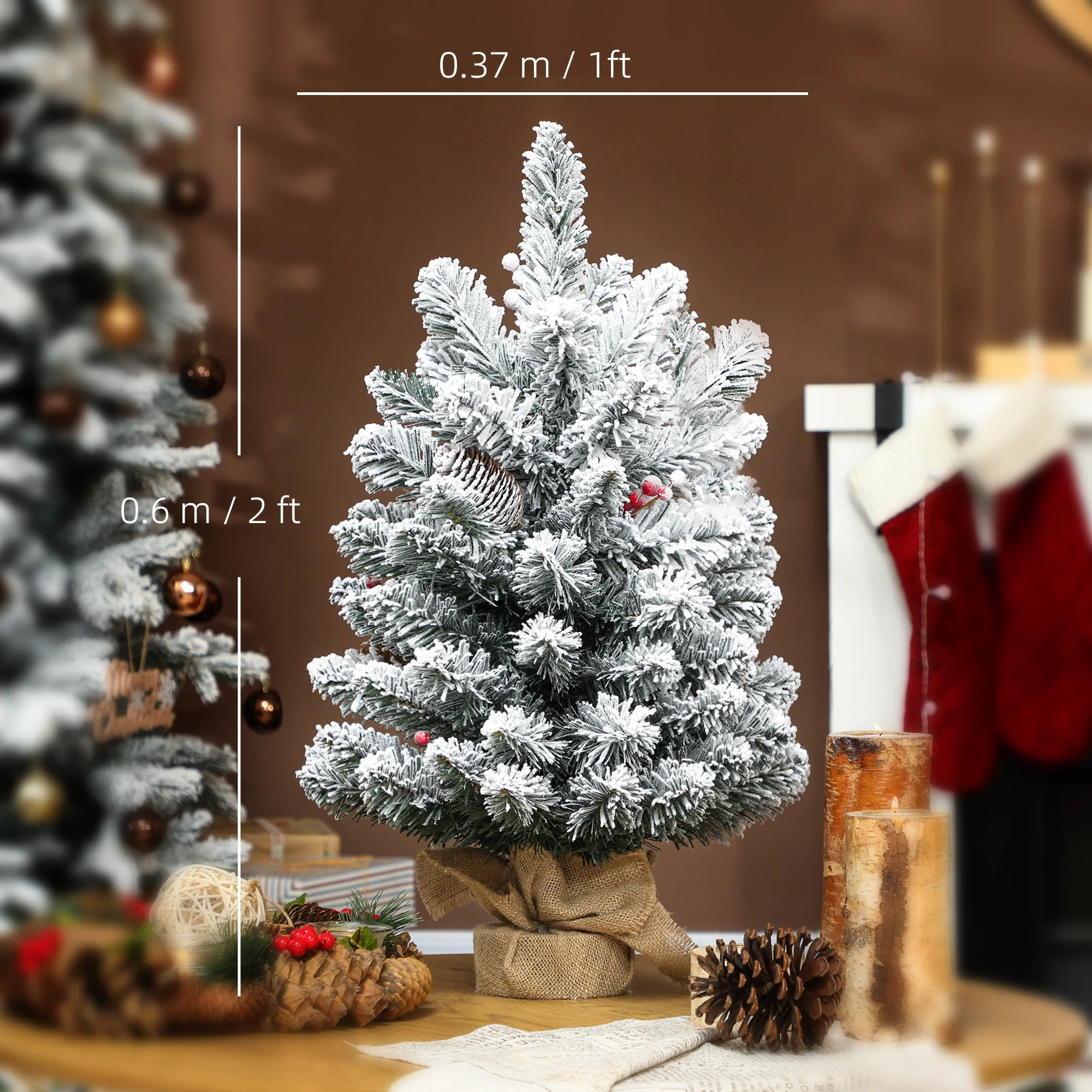 2ft Prelit Christmas Tree Artificial - White Frosted Green Ornament Warm White 72 Tips - Image 3