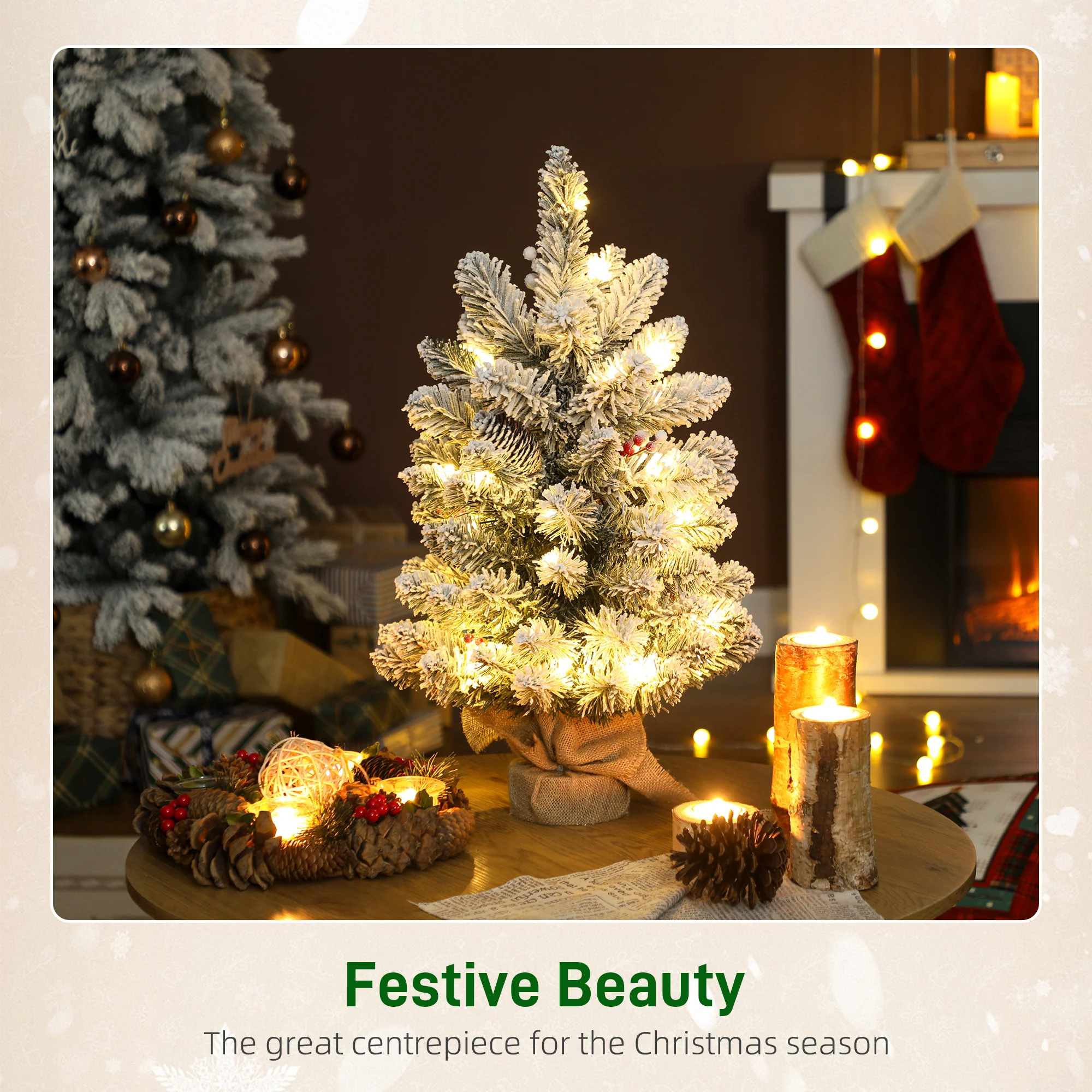 2ft Prelit Christmas Tree Artificial - White Frosted Green Ornament Warm White 72 Tips - Image 4