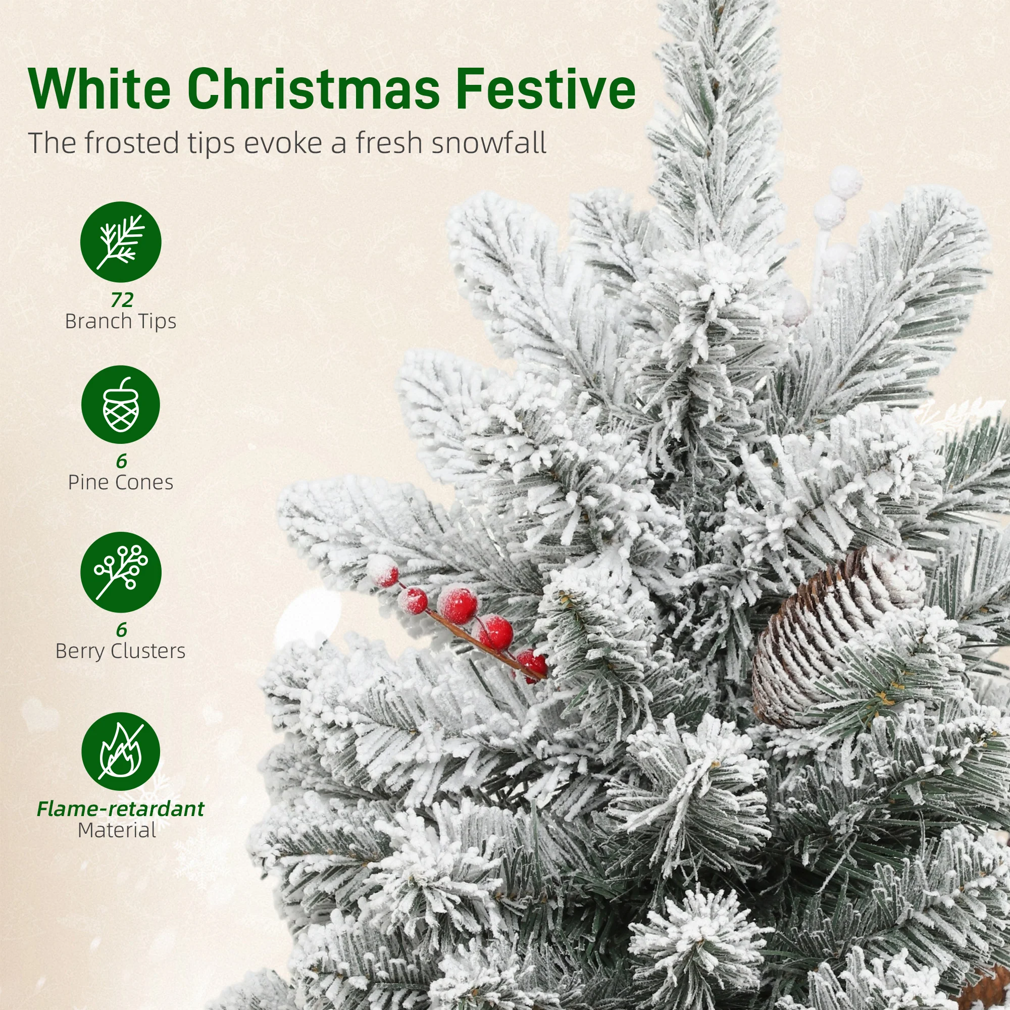 2ft Prelit Christmas Tree Artificial - White Frosted Green Ornament Warm White 72 Tips - Image 6