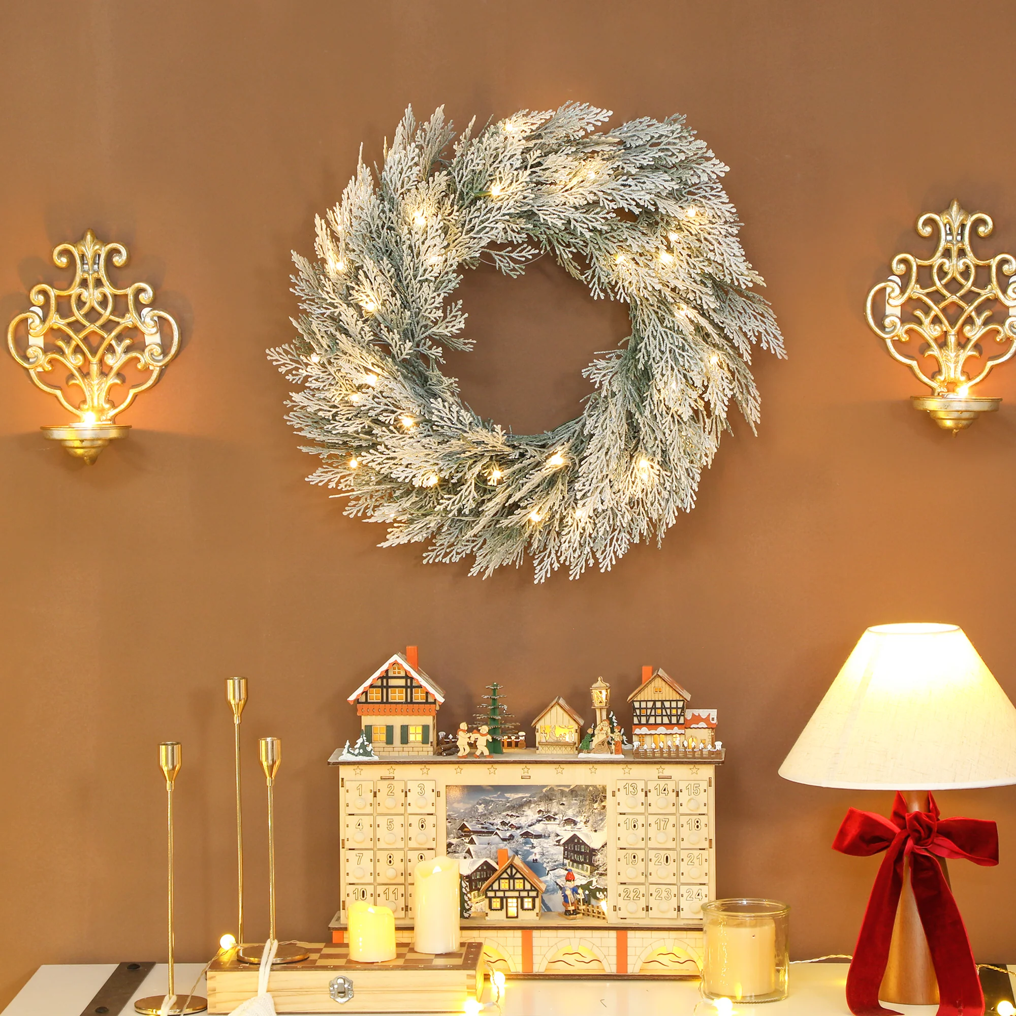 Wreath Christmas Decoration Green with Frosted Pattern - 60cm - Image 2
