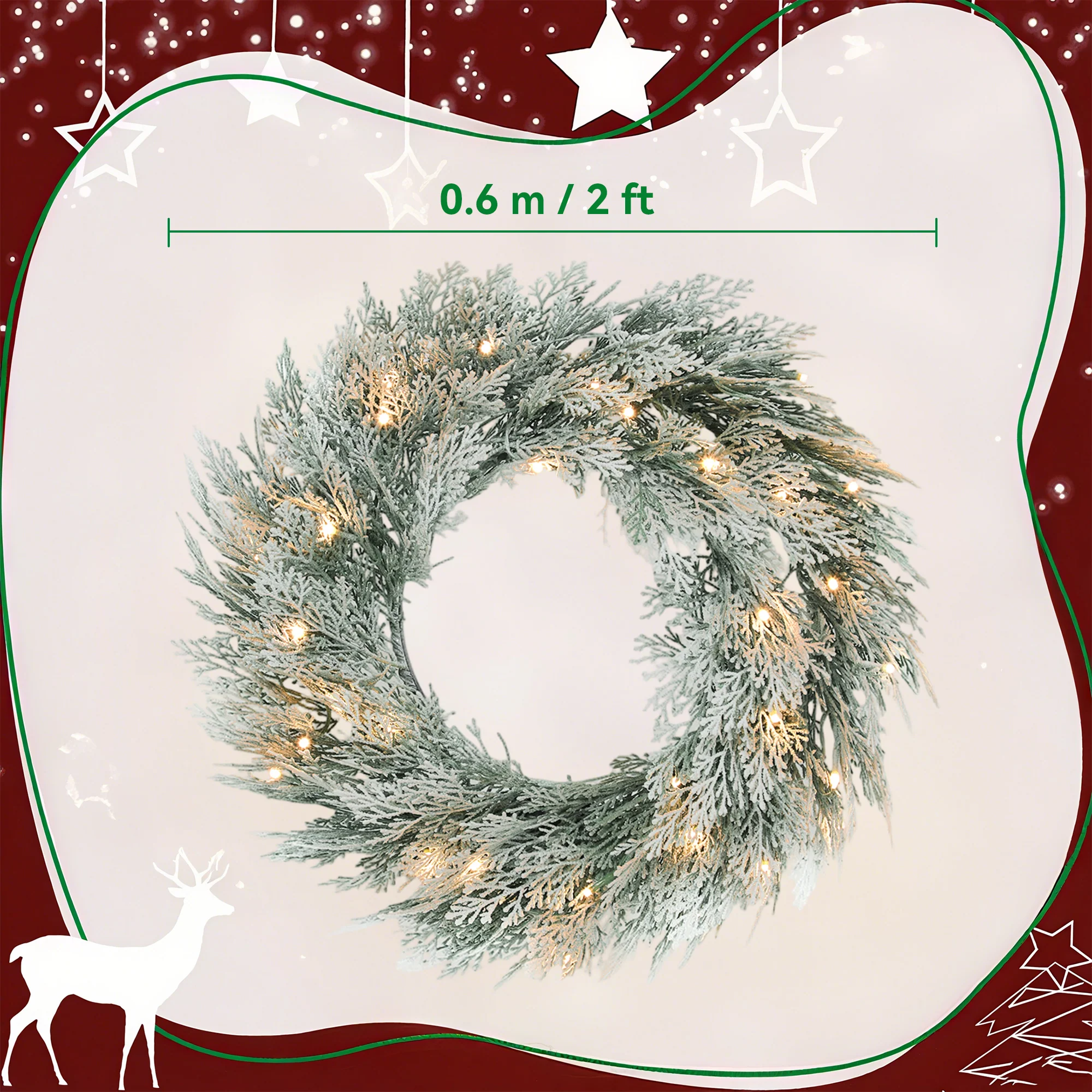 Wreath Christmas Decoration Green with Frosted Pattern - 60cm - Image 3