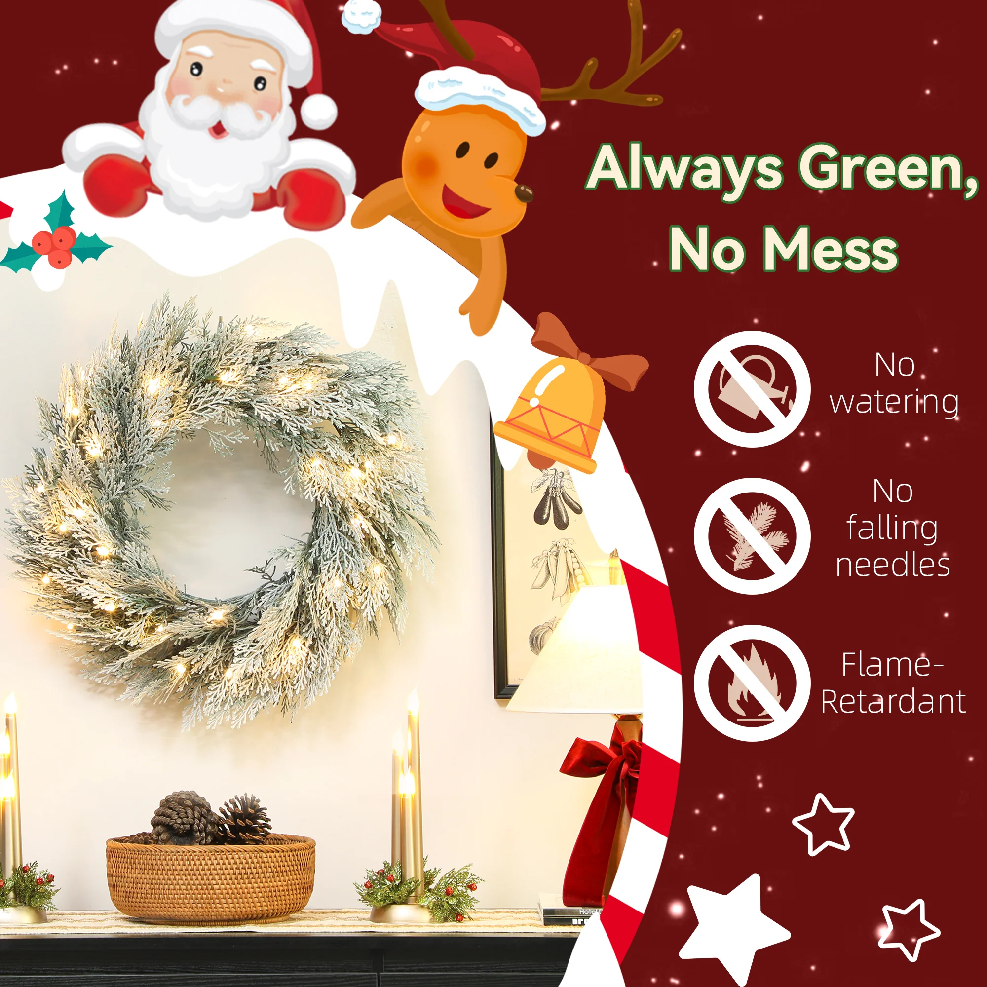 Wreath Christmas Decoration Green with Frosted Pattern - 60cm - Image 4