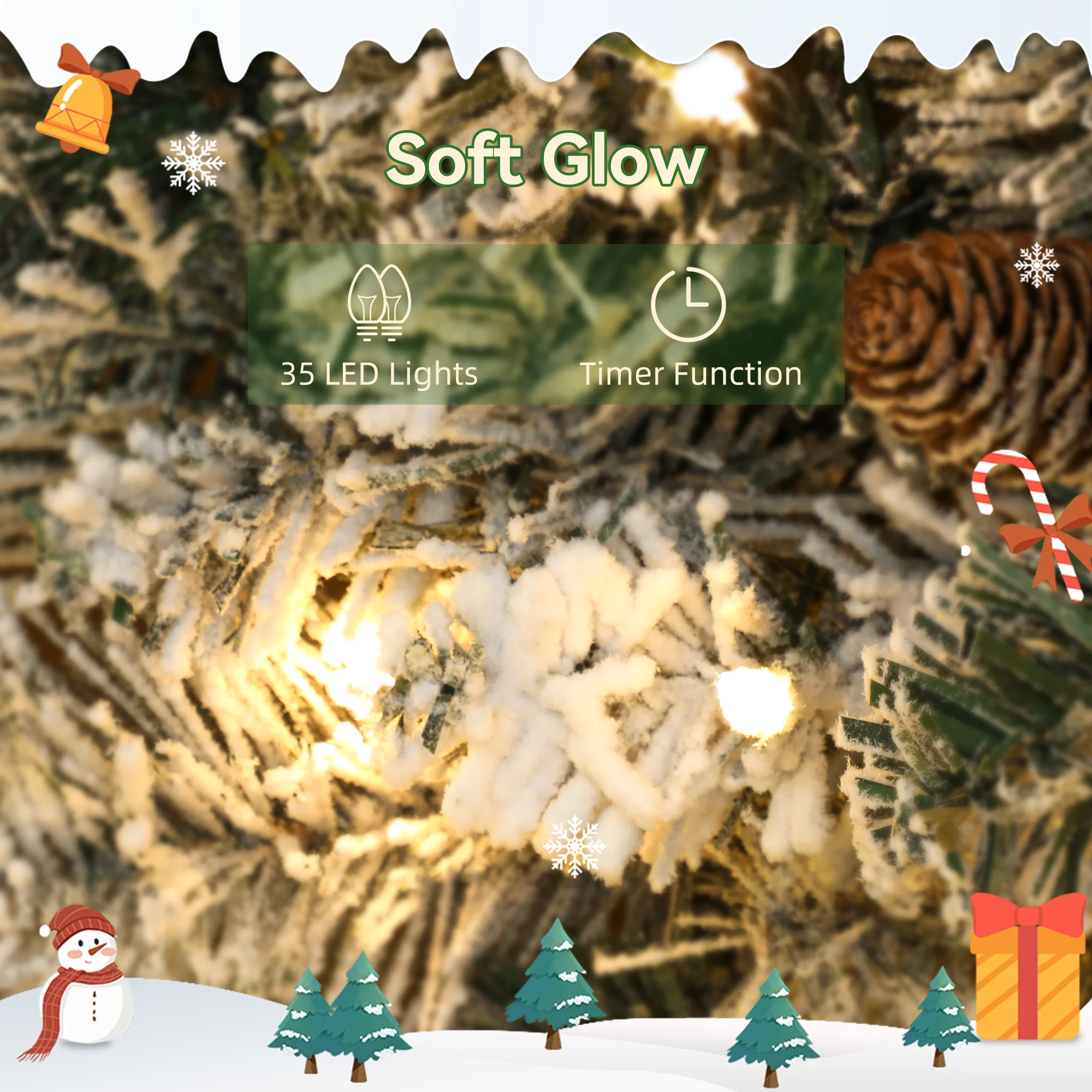 Wreath Christmas Decoration Green with Frosted Pattern - 60cm - Image 5