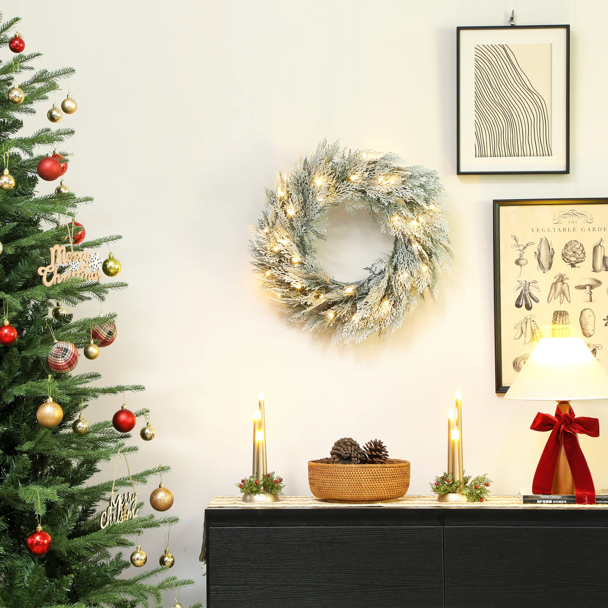Wreath Christmas Decoration Green with Frosted Pattern - 60cm - Image 8