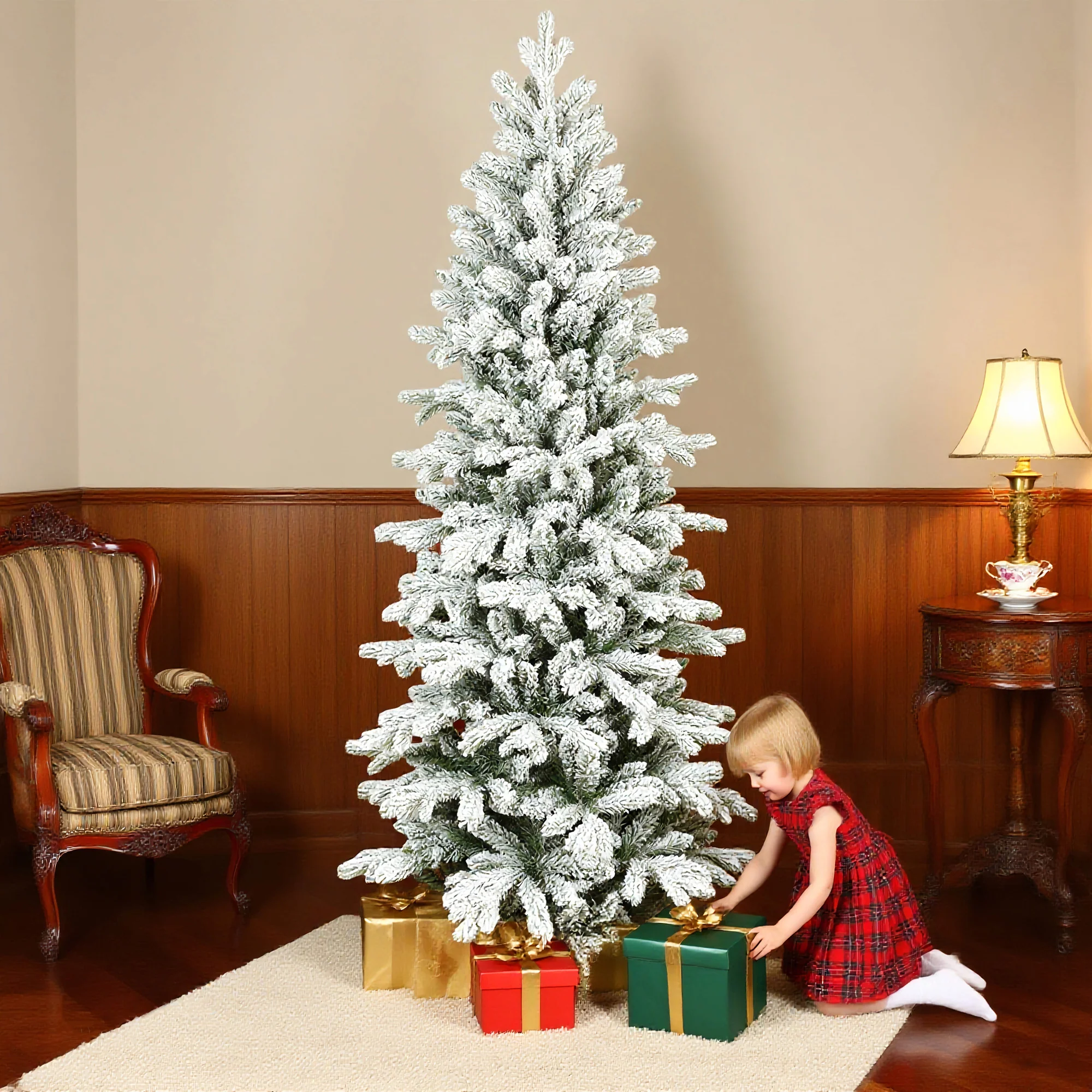 6ft Slim Christmas Tree Artificial - White Frosted Green  756 Tips - Image 2