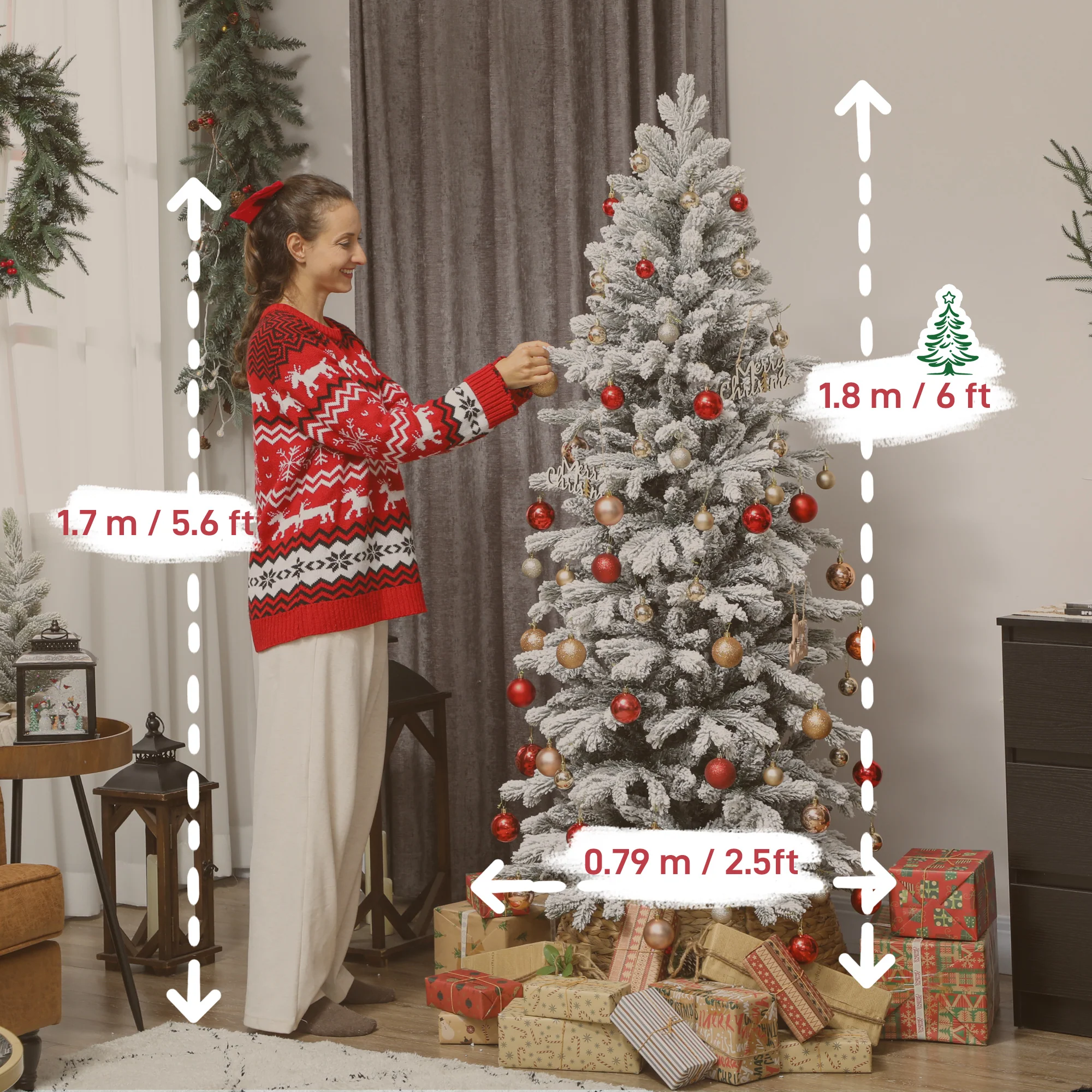 6ft Slim Christmas Tree Artificial - White Frosted Green  756 Tips - Image 3