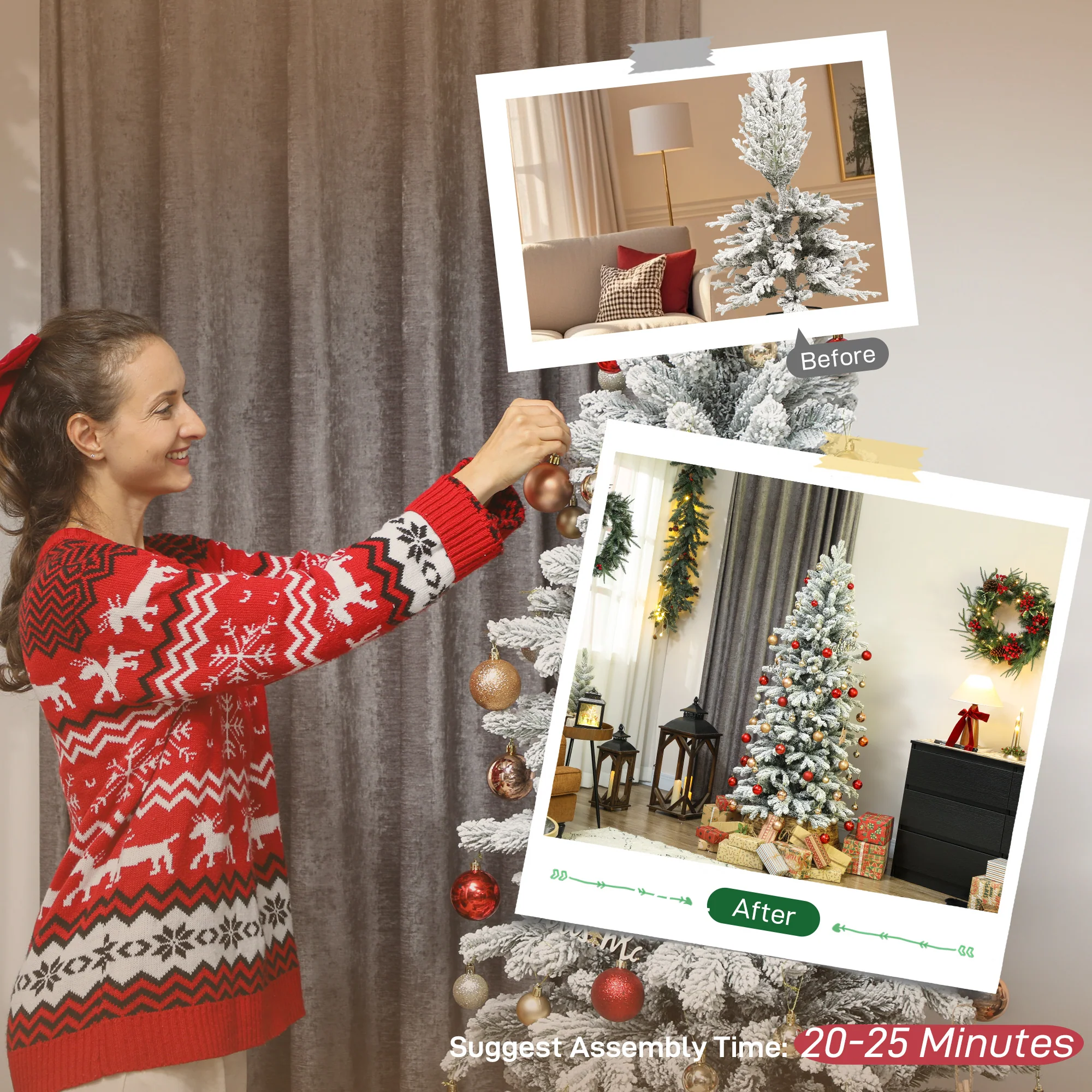 6ft Slim Christmas Tree Artificial - White Frosted Green  756 Tips - Image 7