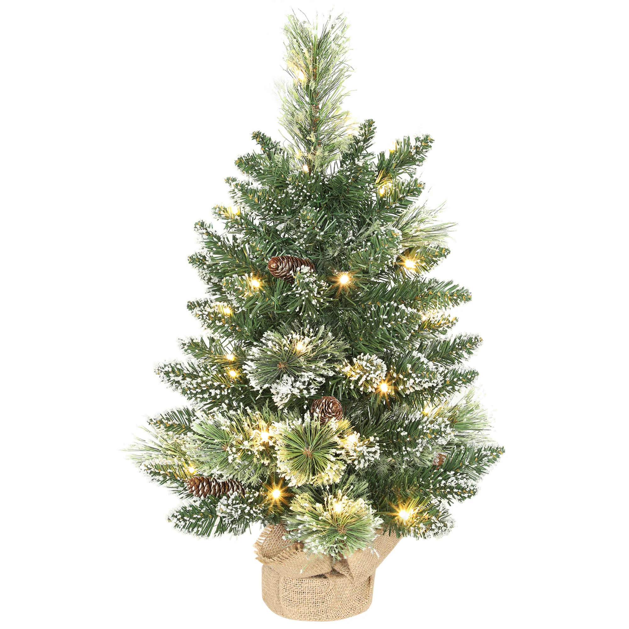 2ft Prelit Christmas Tree Artificial - White Frosted Green Ornament Warm White 64 Tips - Image 10