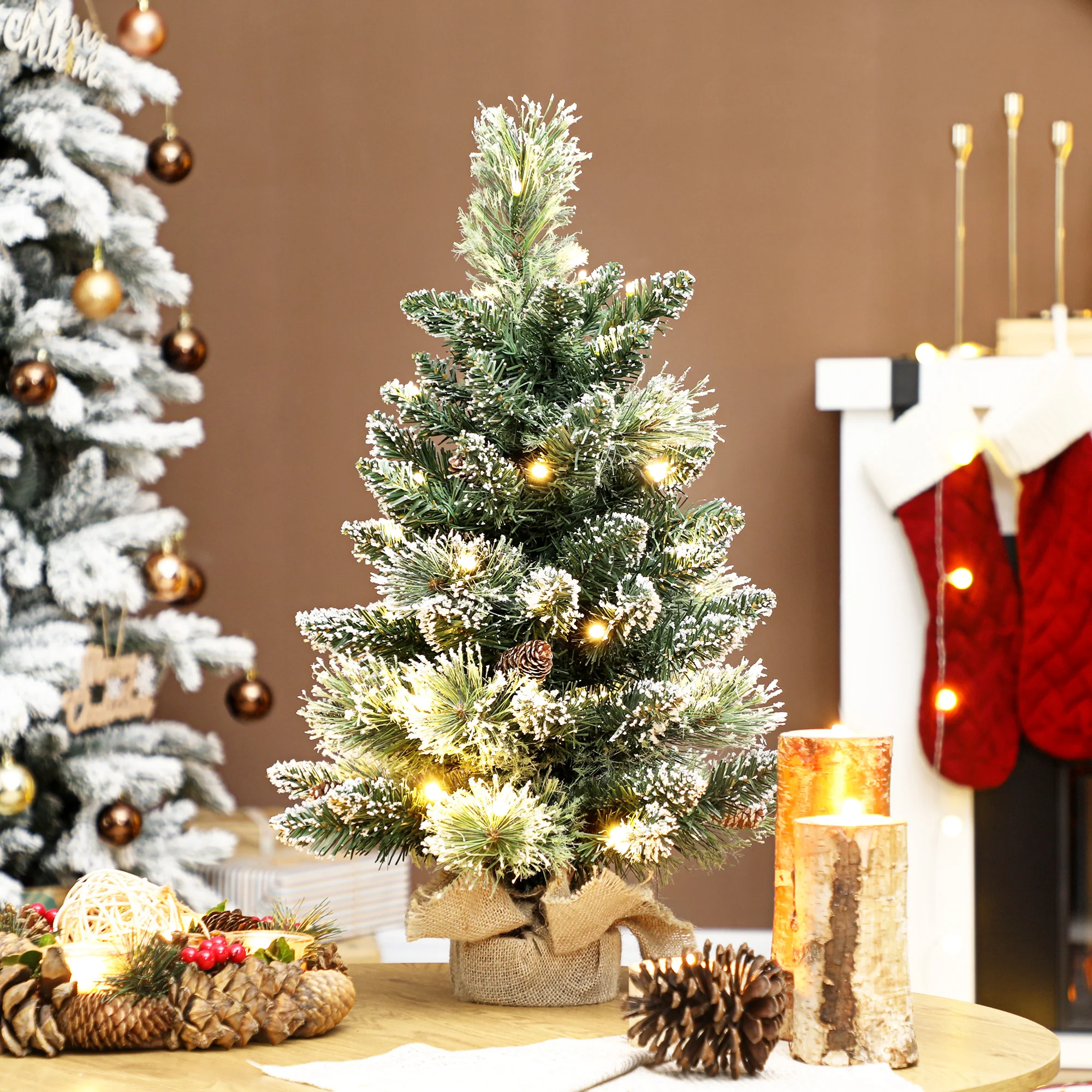2ft Prelit Christmas Tree Artificial - White Frosted Green Ornament Warm White 64 Tips - Image 2