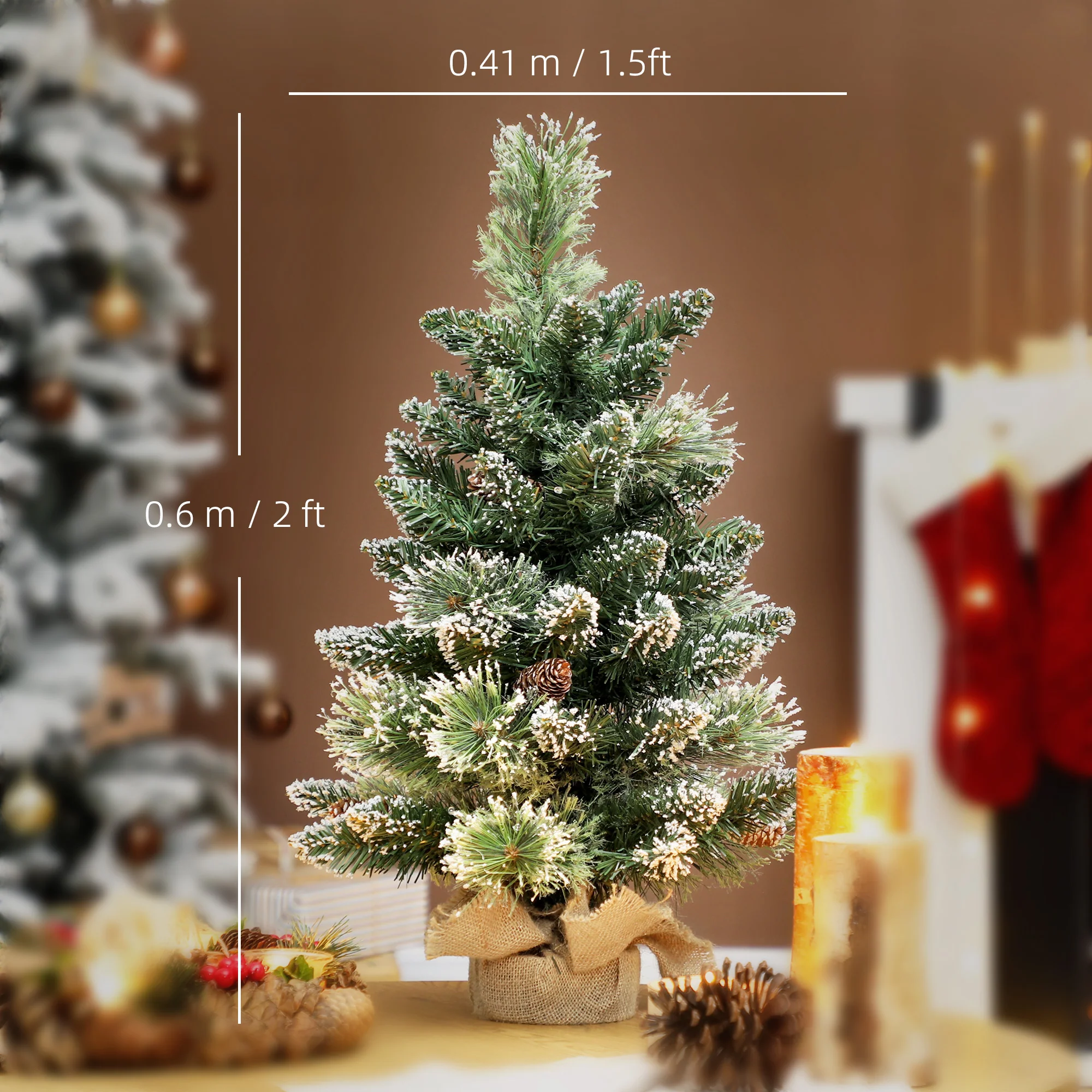 2ft Prelit Christmas Tree Artificial - White Frosted Green Ornament Warm White 64 Tips - Image 3