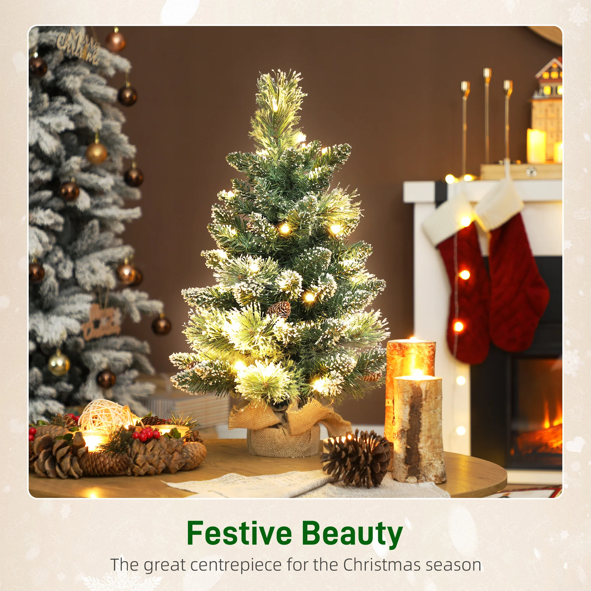 2ft Prelit Christmas Tree Artificial - White Frosted Green Ornament Warm White 64 Tips - Image 4