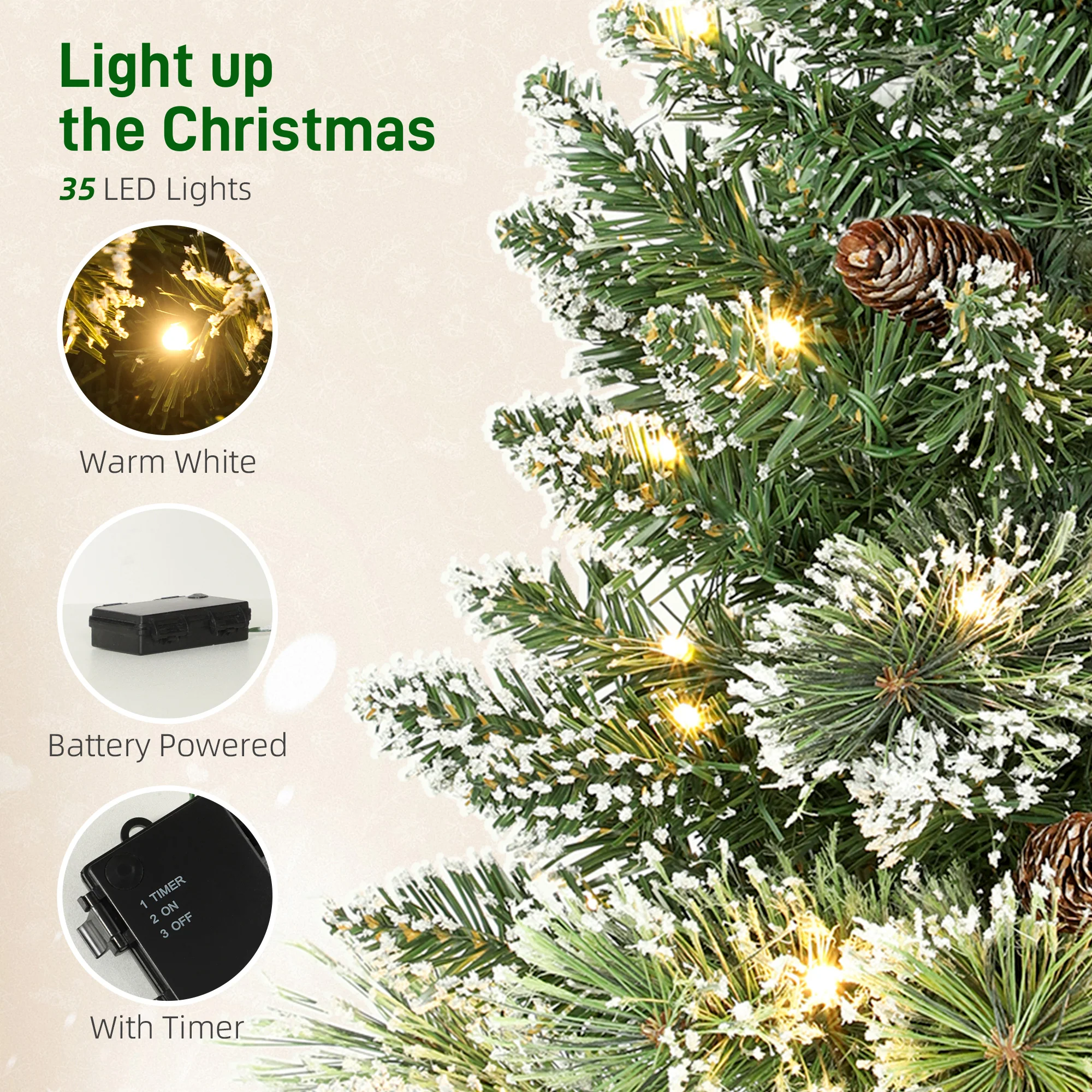 2ft Prelit Christmas Tree Artificial - White Frosted Green Ornament Warm White 64 Tips - Image 5