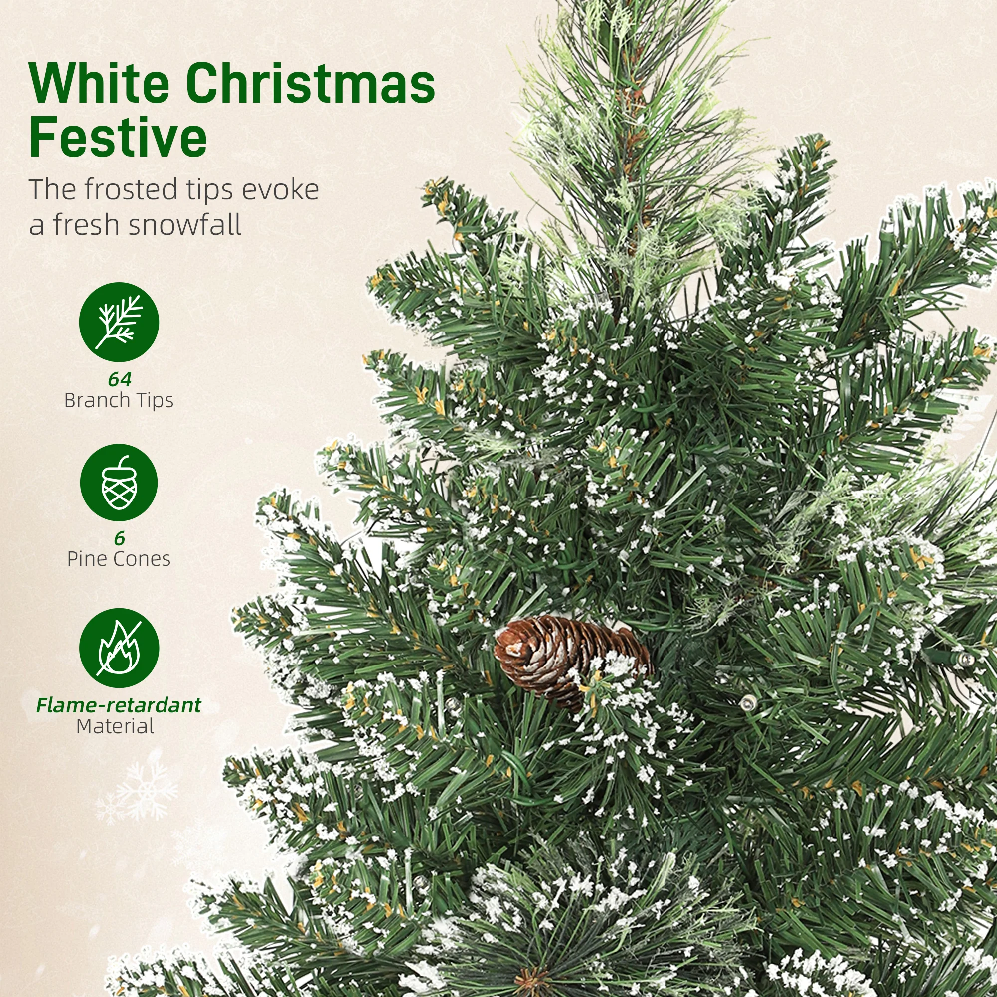 2ft Prelit Christmas Tree Artificial - White Frosted Green Ornament Warm White 64 Tips - Image 6