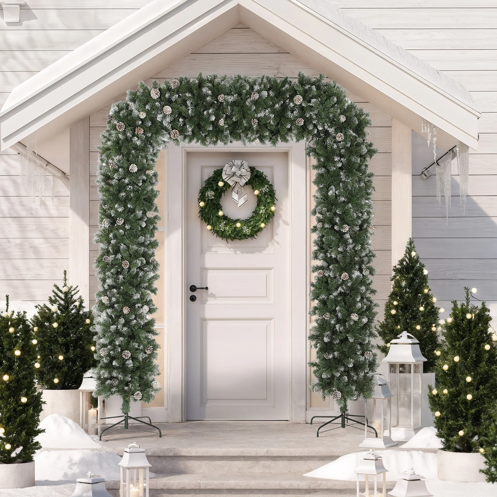8ft Pinecone Christmas Tree Arch Artificial - White Frosted Green  1800 Tips - Image 2