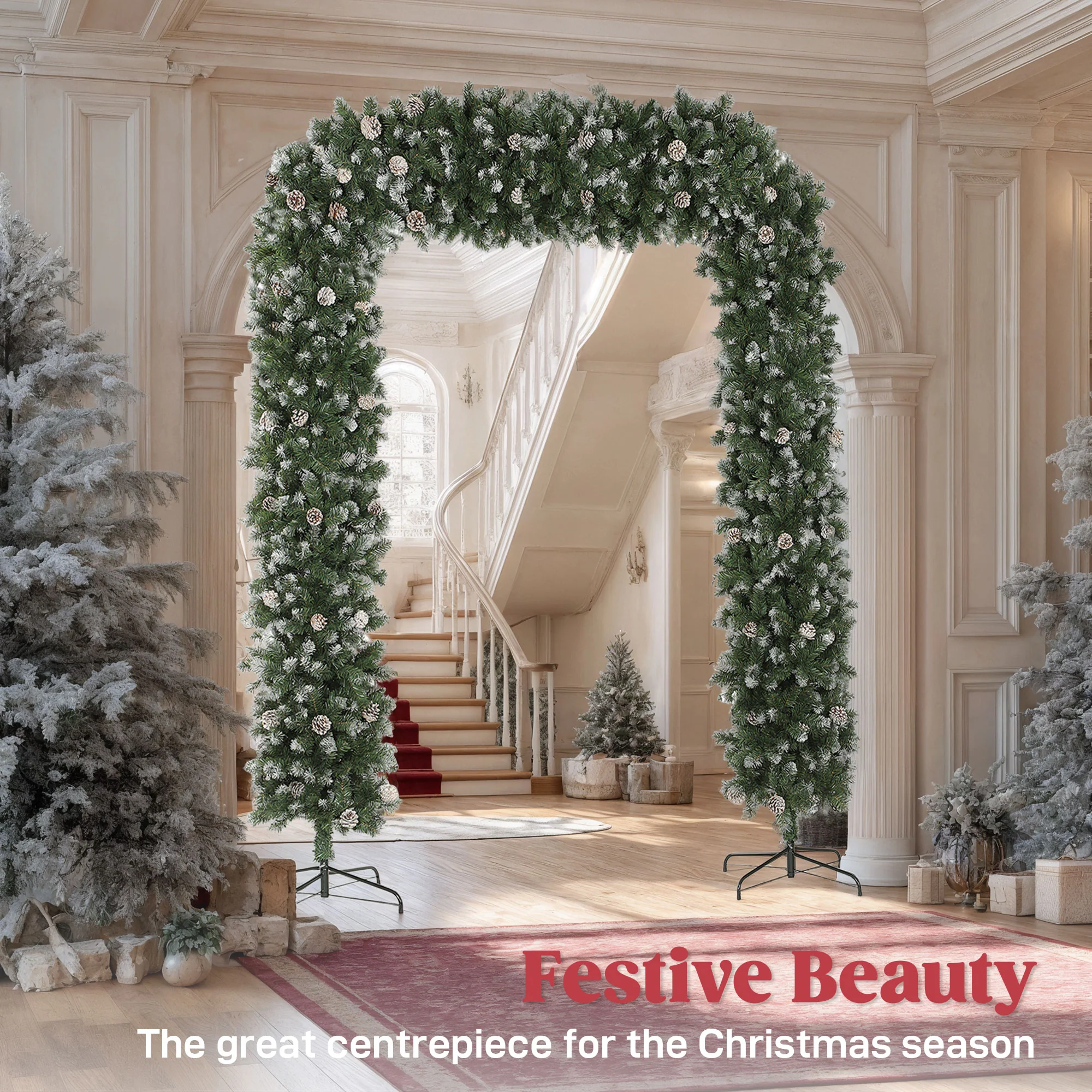 8ft Pinecone Christmas Tree Arch Artificial - White Frosted Green  1800 Tips - Image 4
