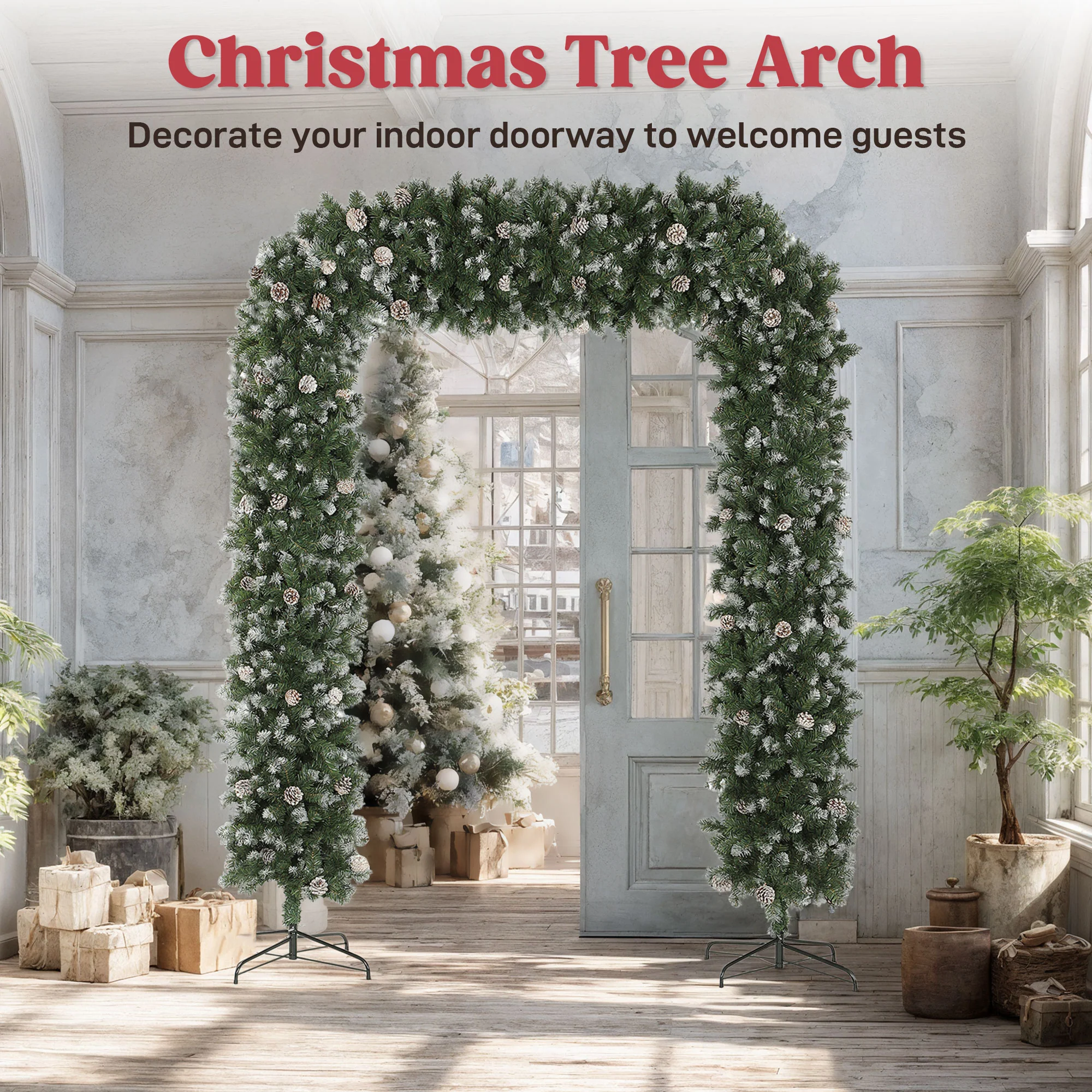 8ft Pinecone Christmas Tree Arch Artificial - White Frosted Green  1800 Tips - Image 5