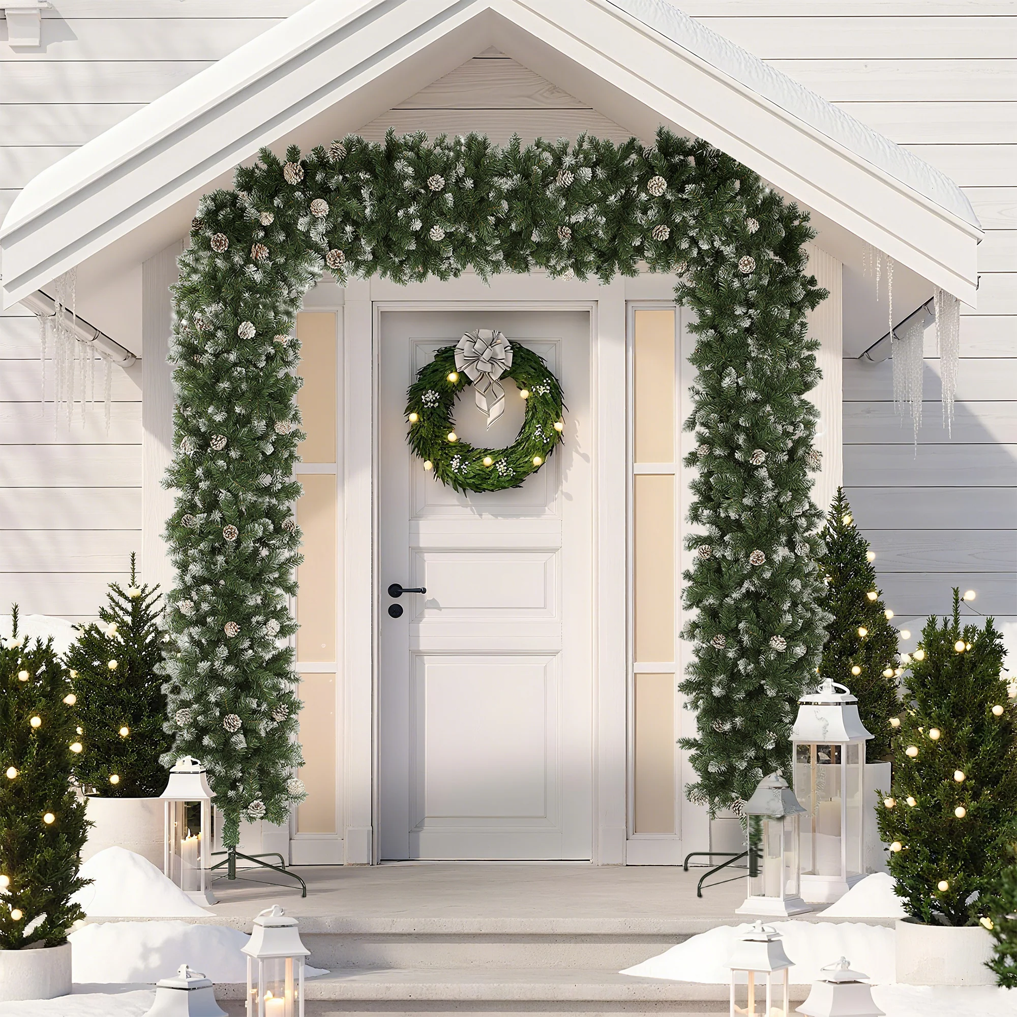 8ft Pinecone Christmas Tree Arch Artificial - White Frosted Green  2100 Tips - Image 2