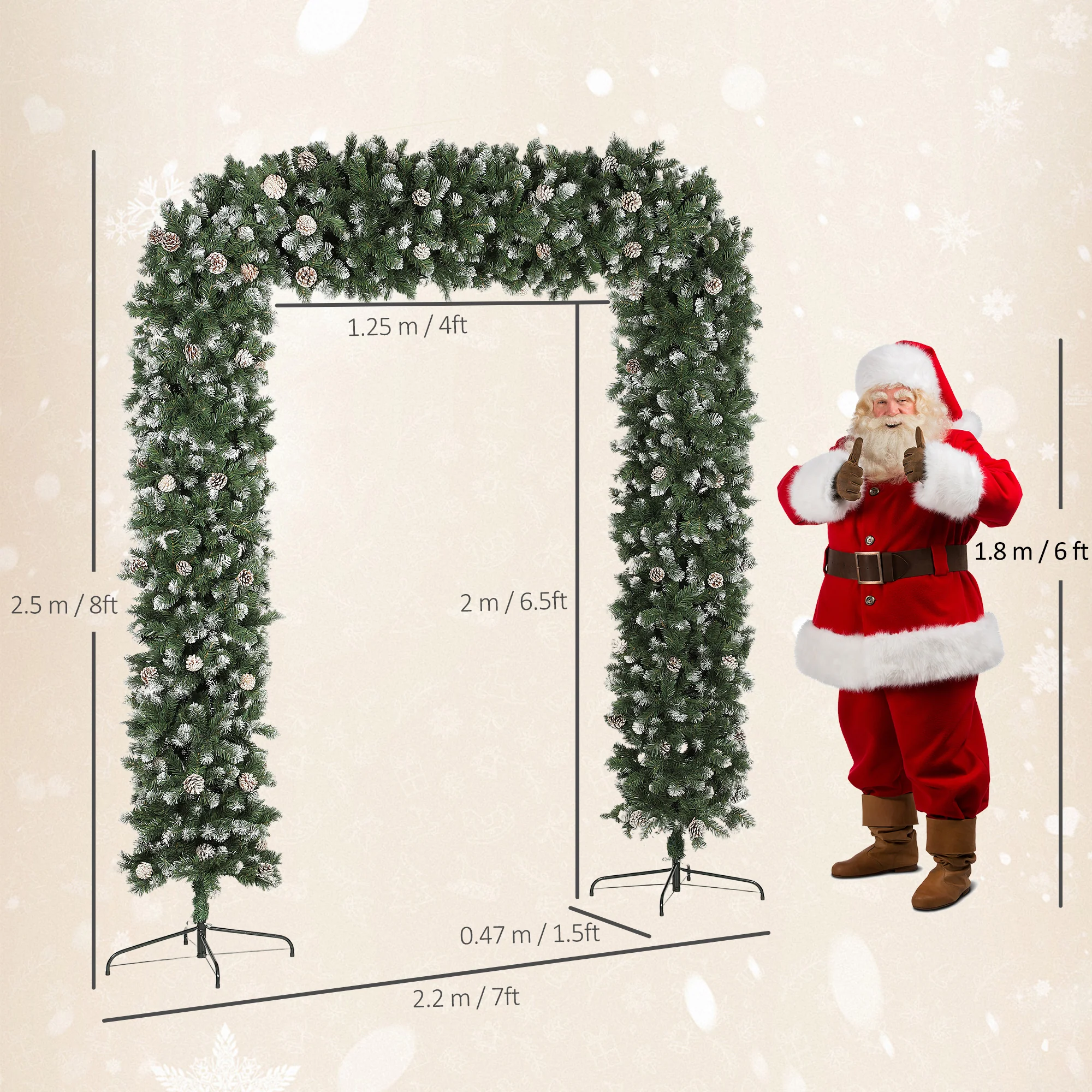 8ft Pinecone Christmas Tree Arch Artificial - White Frosted Green  2100 Tips - Image 3