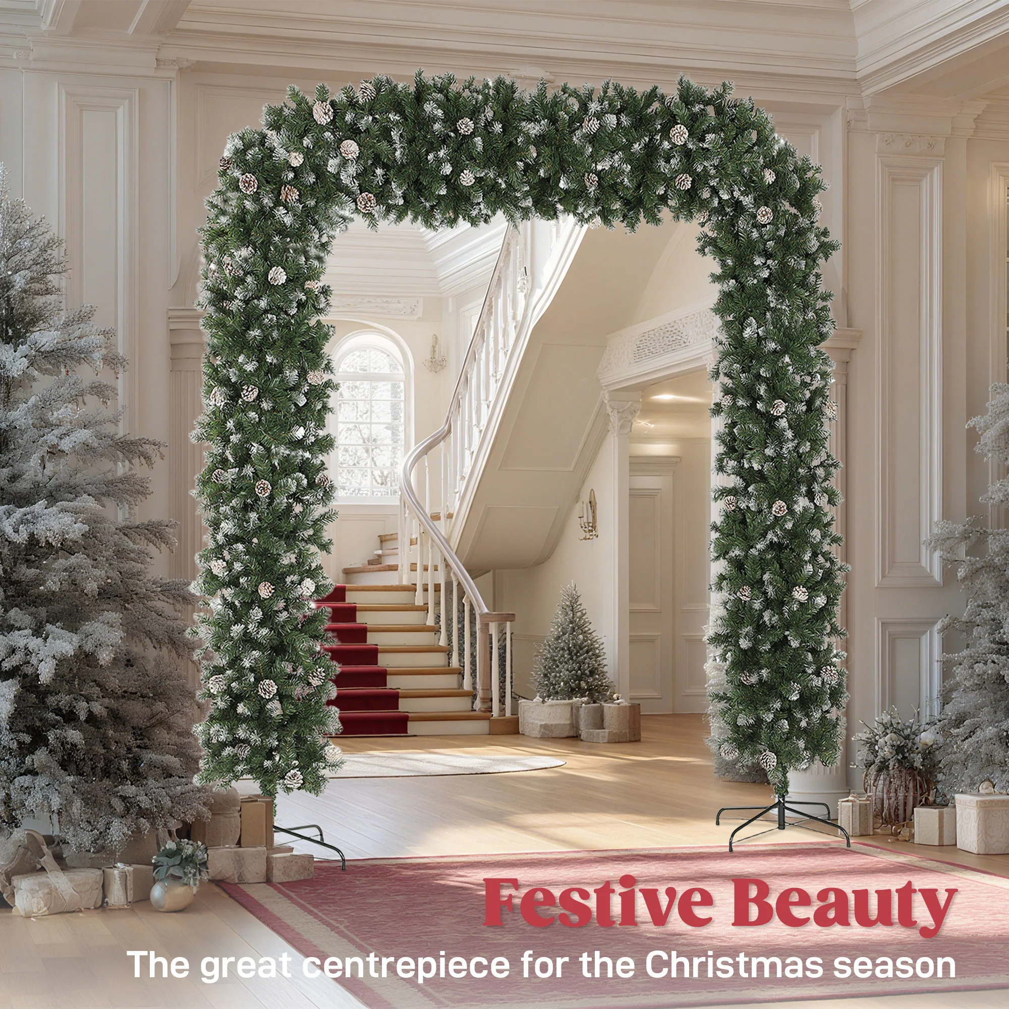 8ft Pinecone Christmas Tree Arch Artificial - White Frosted Green  2100 Tips - Image 4