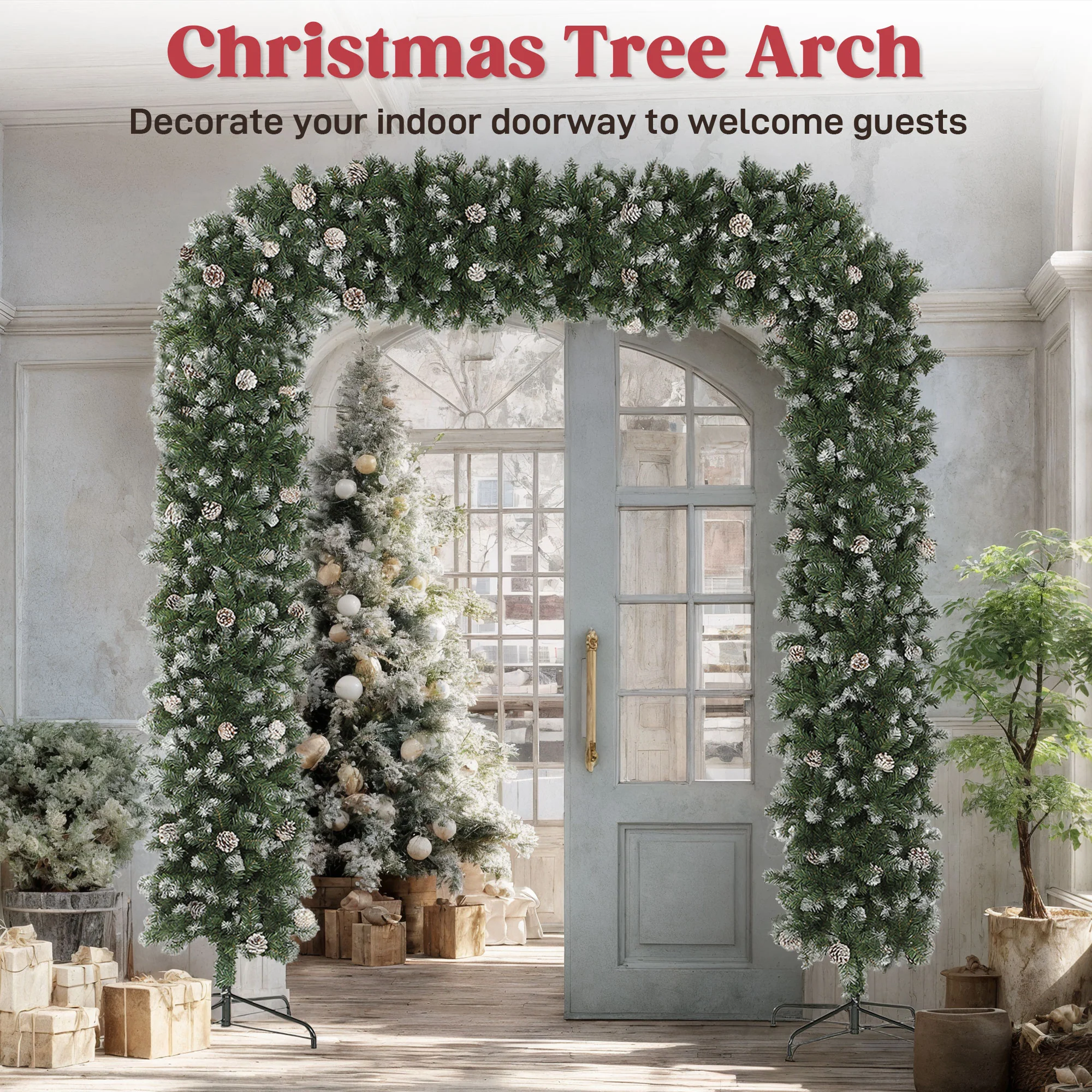 8ft Pinecone Christmas Tree Arch Artificial - White Frosted Green  2100 Tips - Image 5