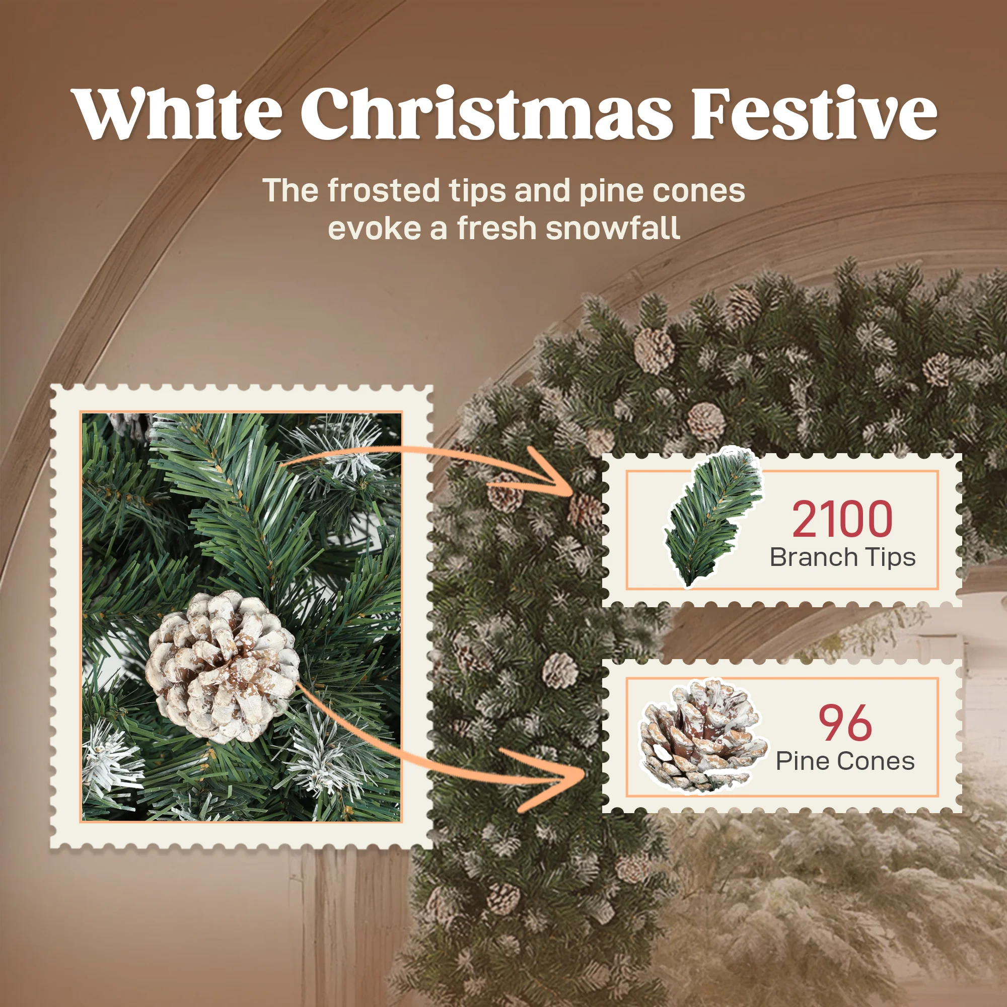8ft Pinecone Christmas Tree Arch Artificial - White Frosted Green  2100 Tips - Image 6