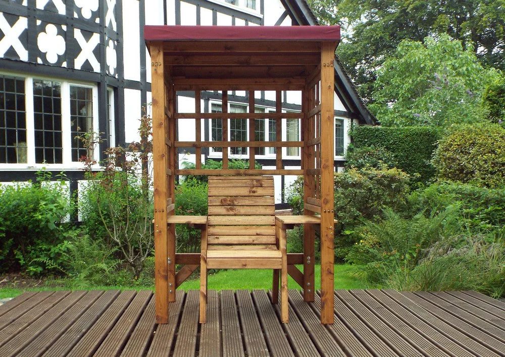 Wentworth Natural Garden Chair Arbour by Charles Taylor with Burgundy Cushions - Image 6