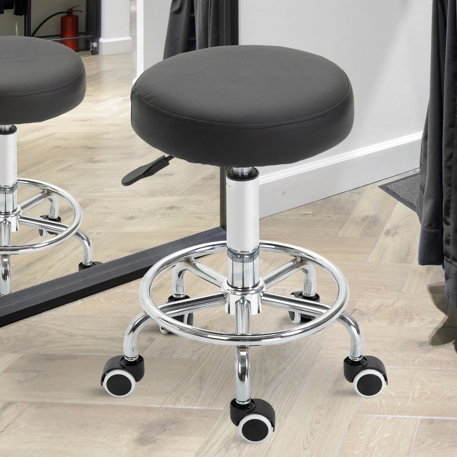 Wheeled Salan Stool Adjustable Height Steel Framed Black by Vinsetto - Image 2