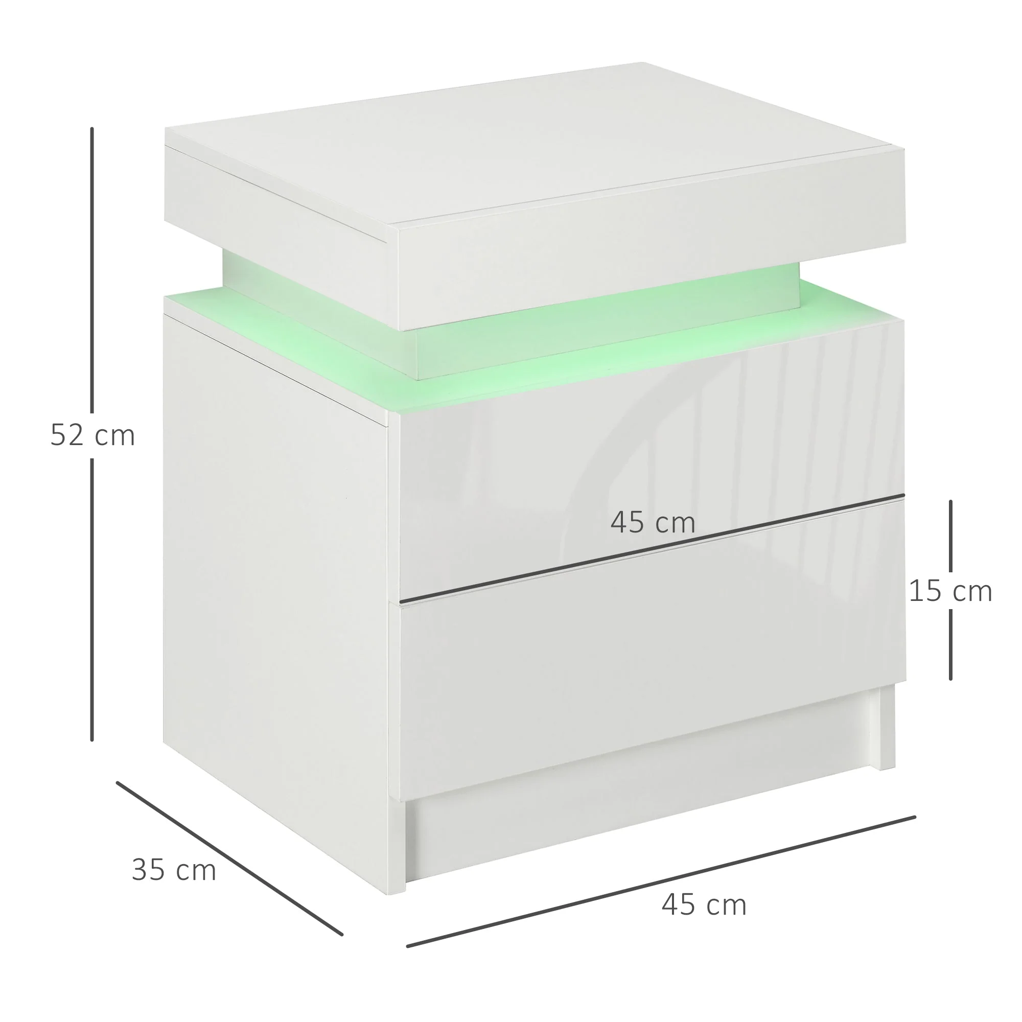 White Bedside Table with LED Light - Image 3