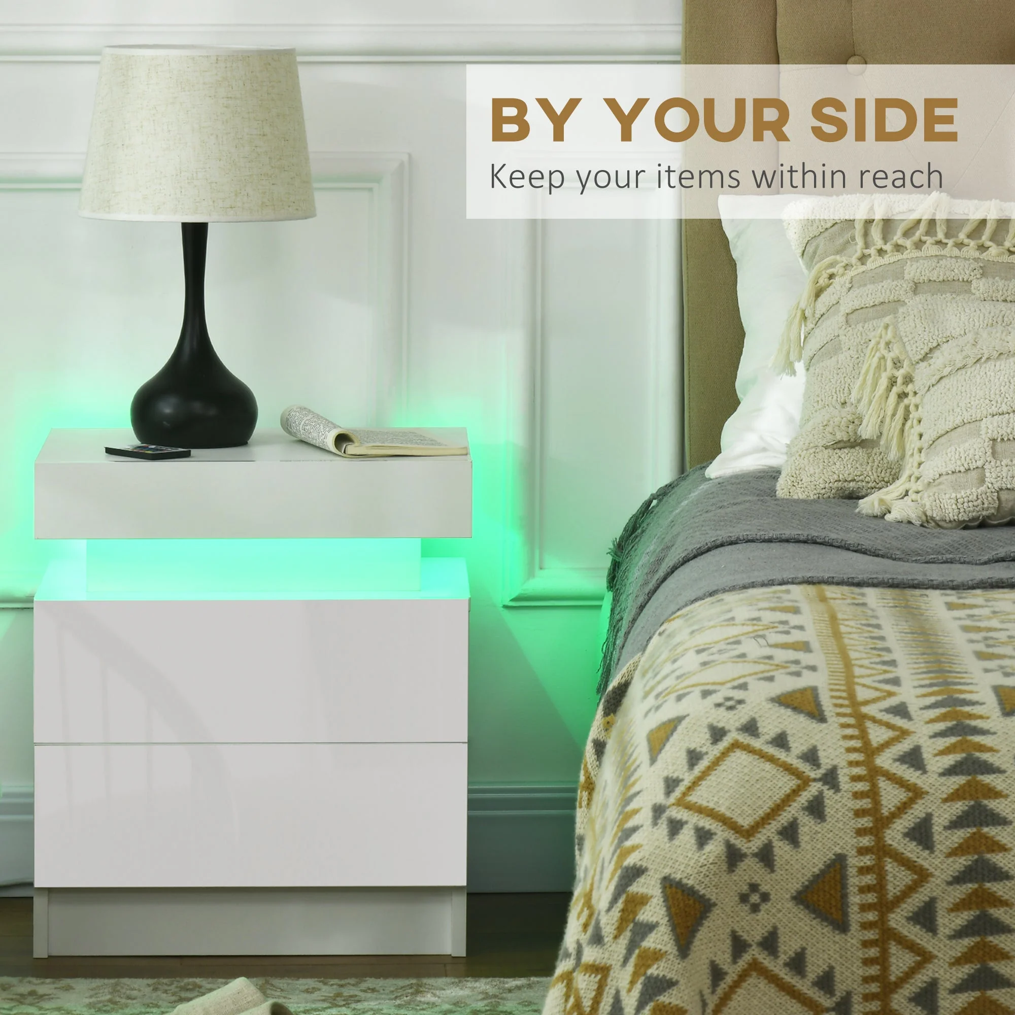 White Bedside Table with LED Light - Image 5