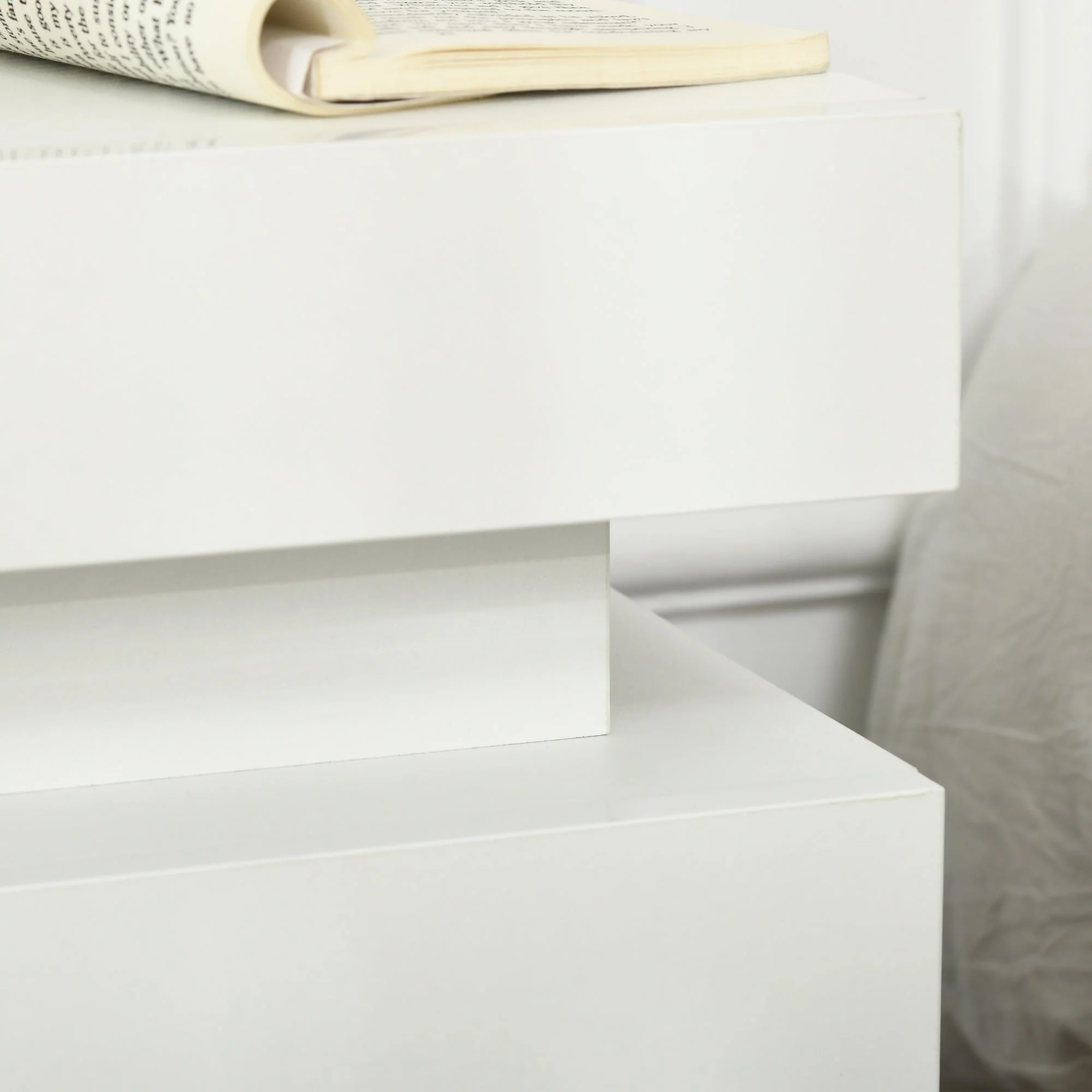 White Bedside Table with LED Light - Image 8