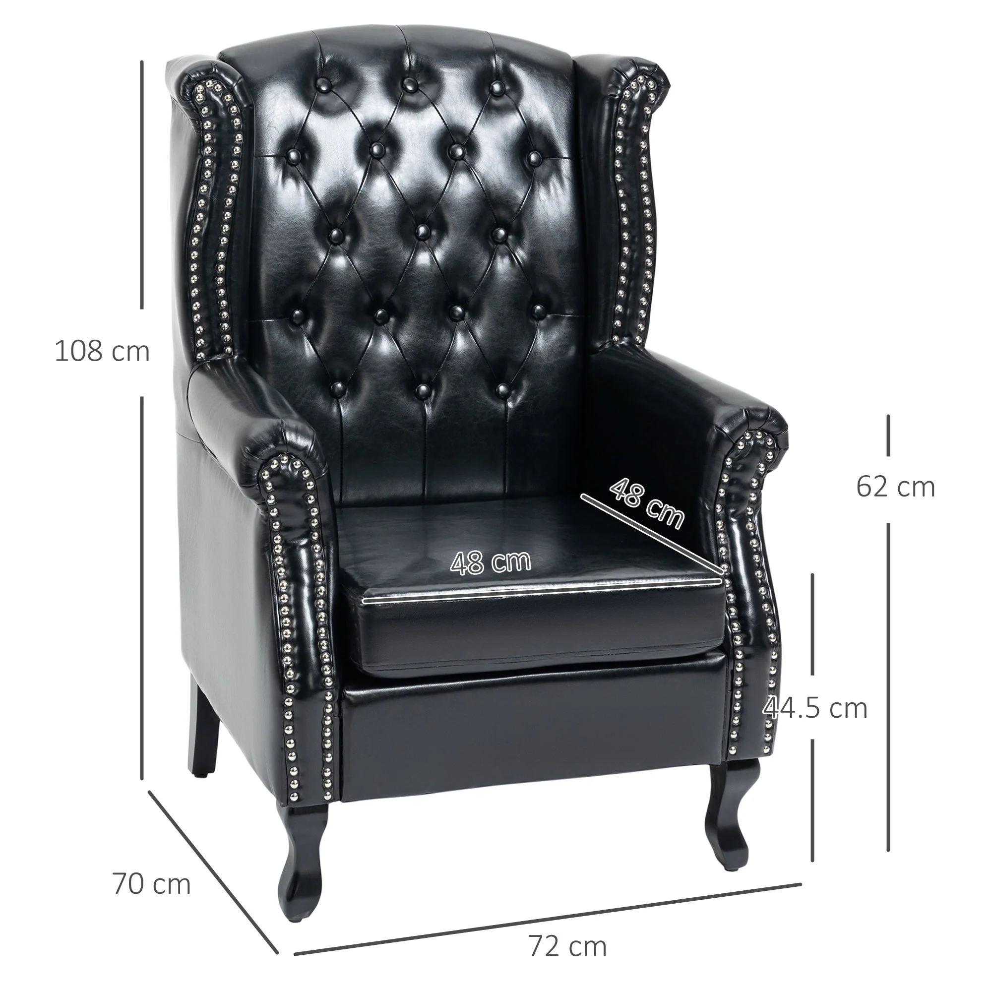 Wingback Accent Chair Tufted Chesterfield-style Armchair with Nail Head Trim for Living Room Bedroom Black - Image 3