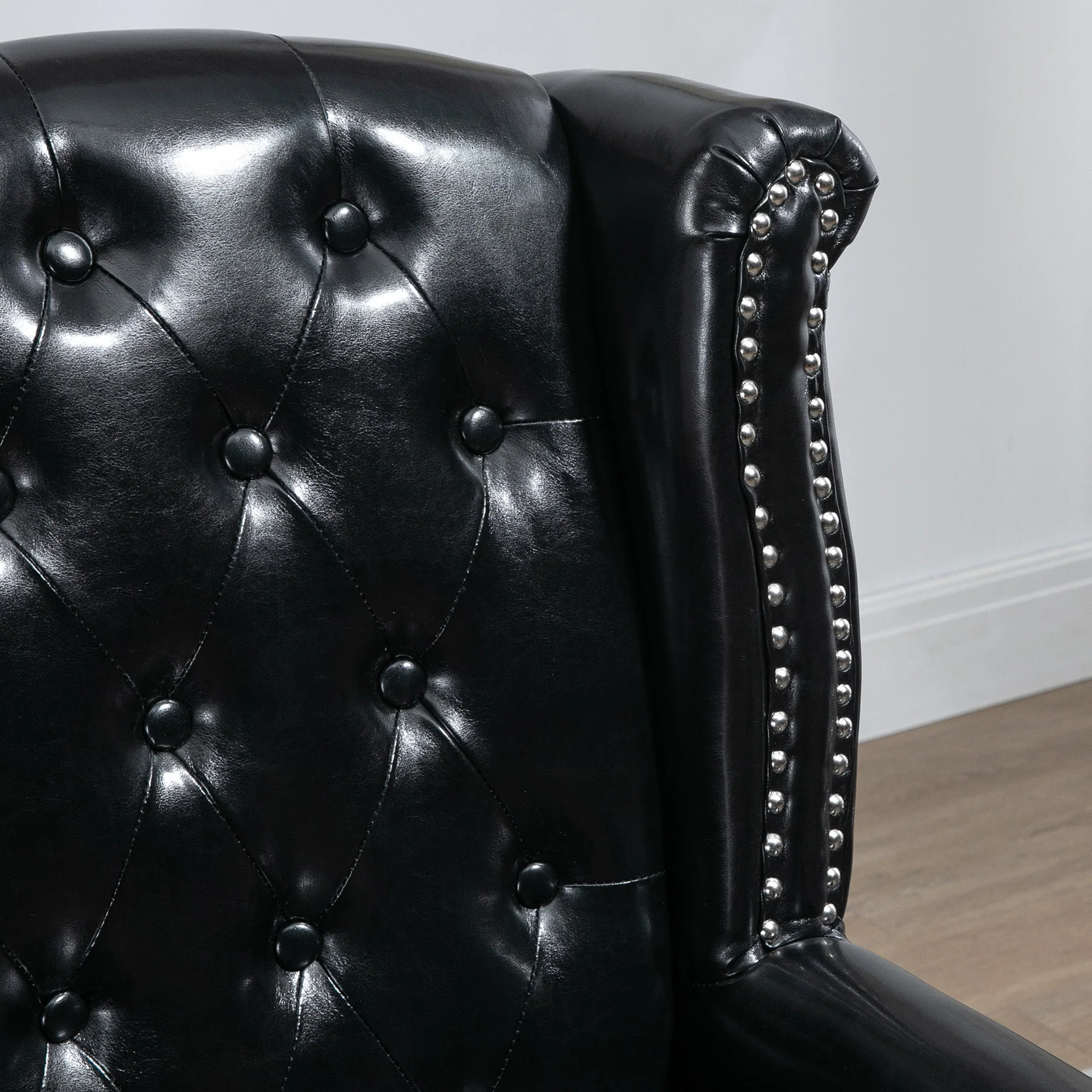 Wingback Accent Chair Tufted Chesterfield-style Armchair with Nail Head Trim for Living Room Bedroom Black - Image 7