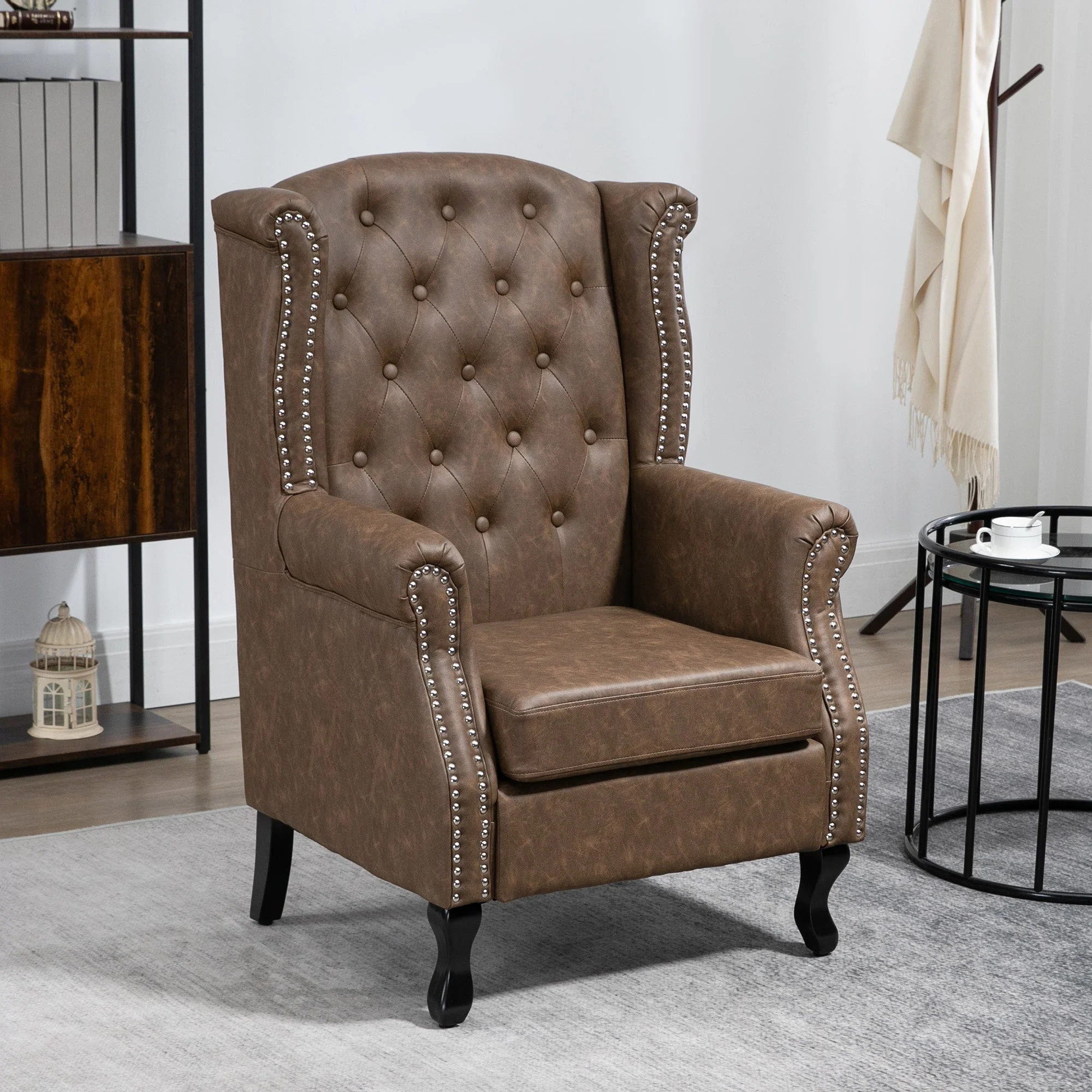 Wingback Accent Chair Tufted Chesterfield-style Armchair with Nail Head Trim for Living Room Bedroom Brown - Image 2