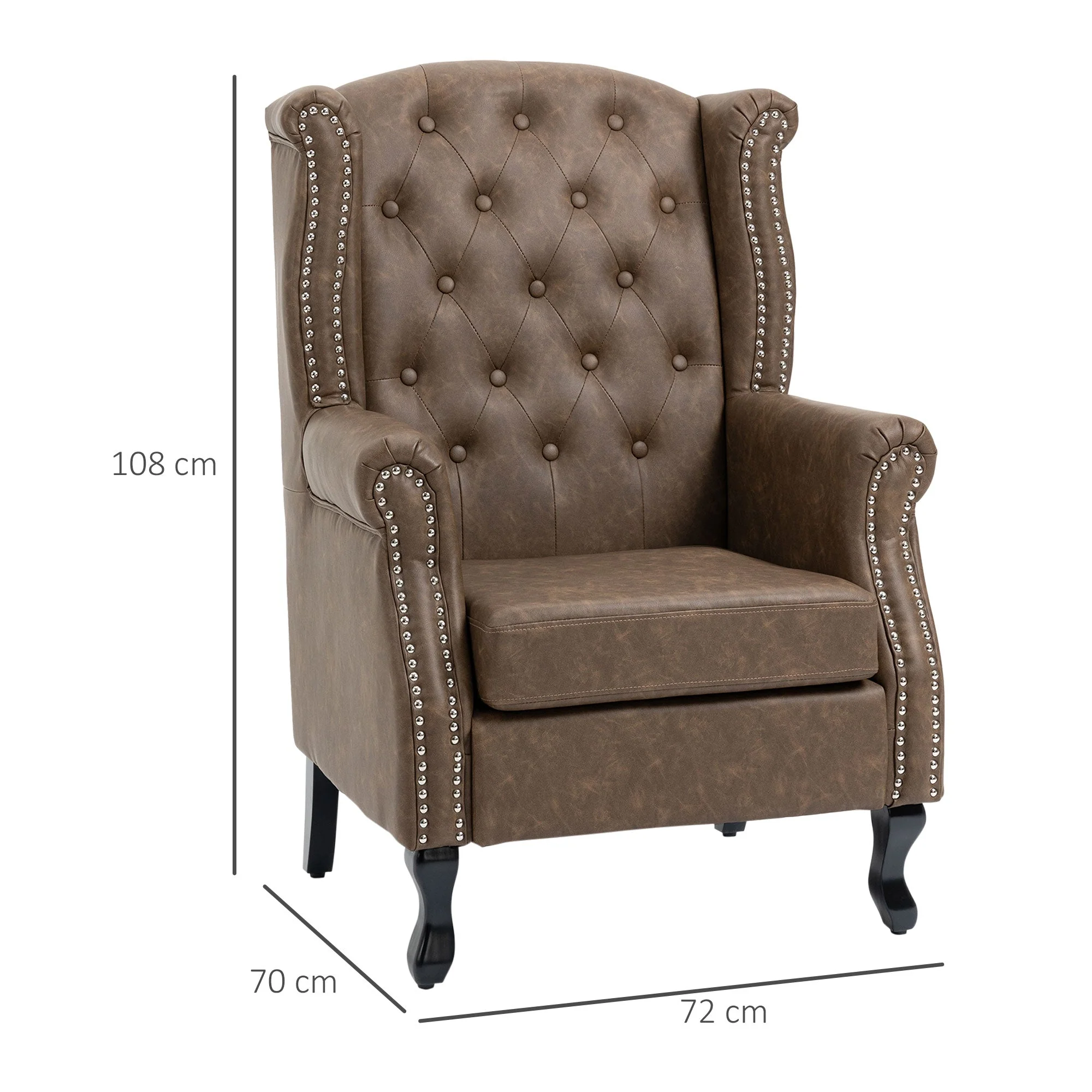 Wingback Accent Chair Tufted Chesterfield-style Armchair with Nail Head Trim for Living Room Bedroom Brown - Image 3